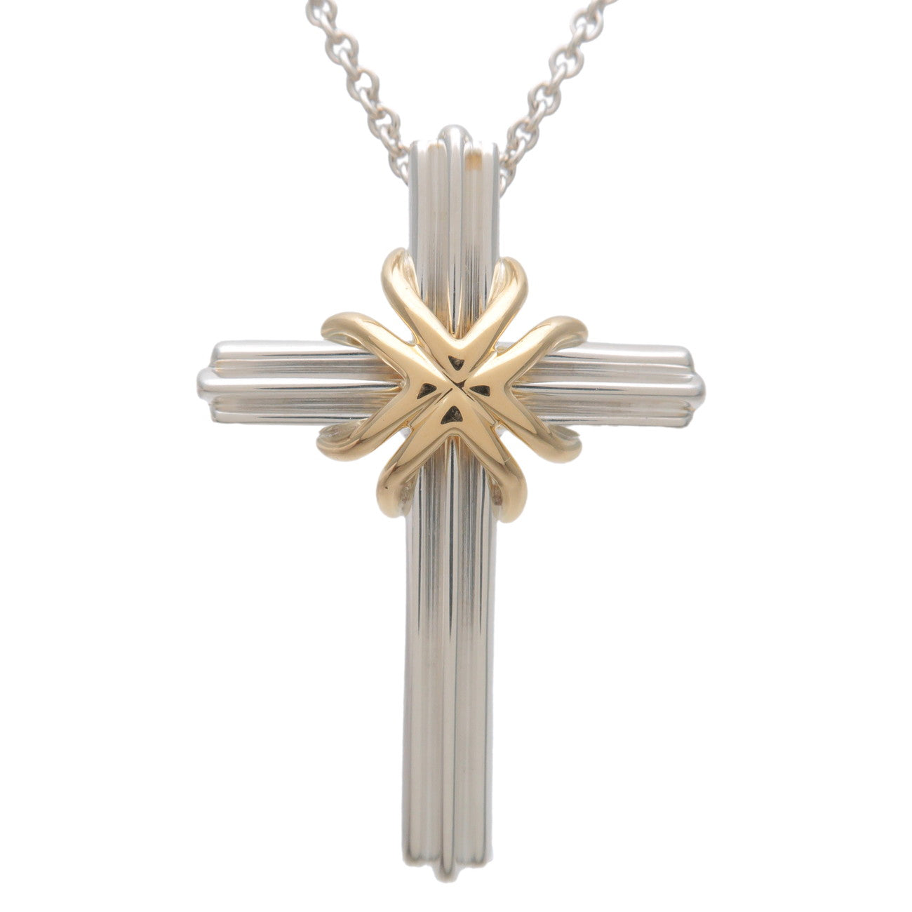 Tiffany&Co.-Signature-Cross-Necklace-K18YG-750YG-SV925-Silver