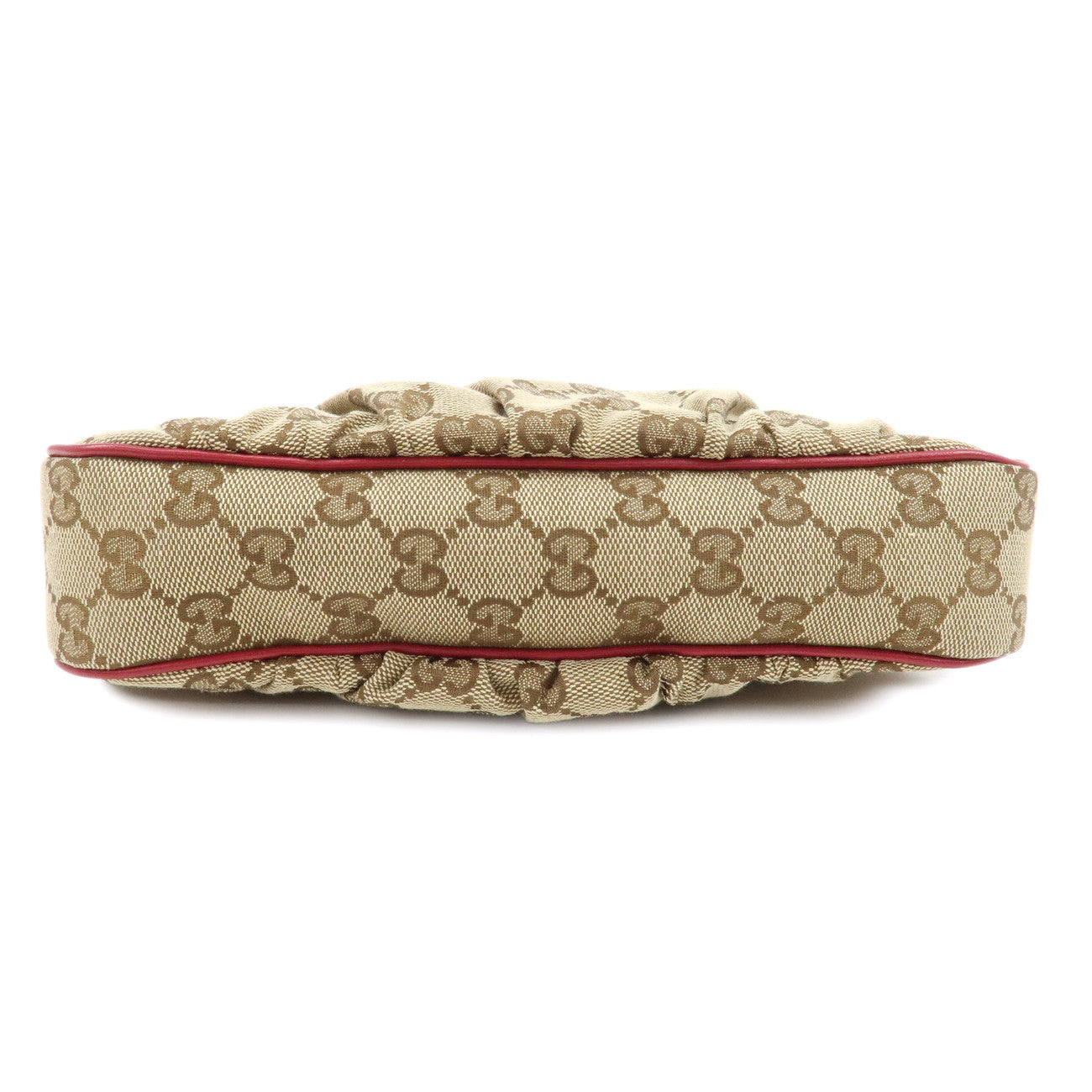 GUCCI GG Canvas Leather Hand Bag Pouch Beige Red 245938