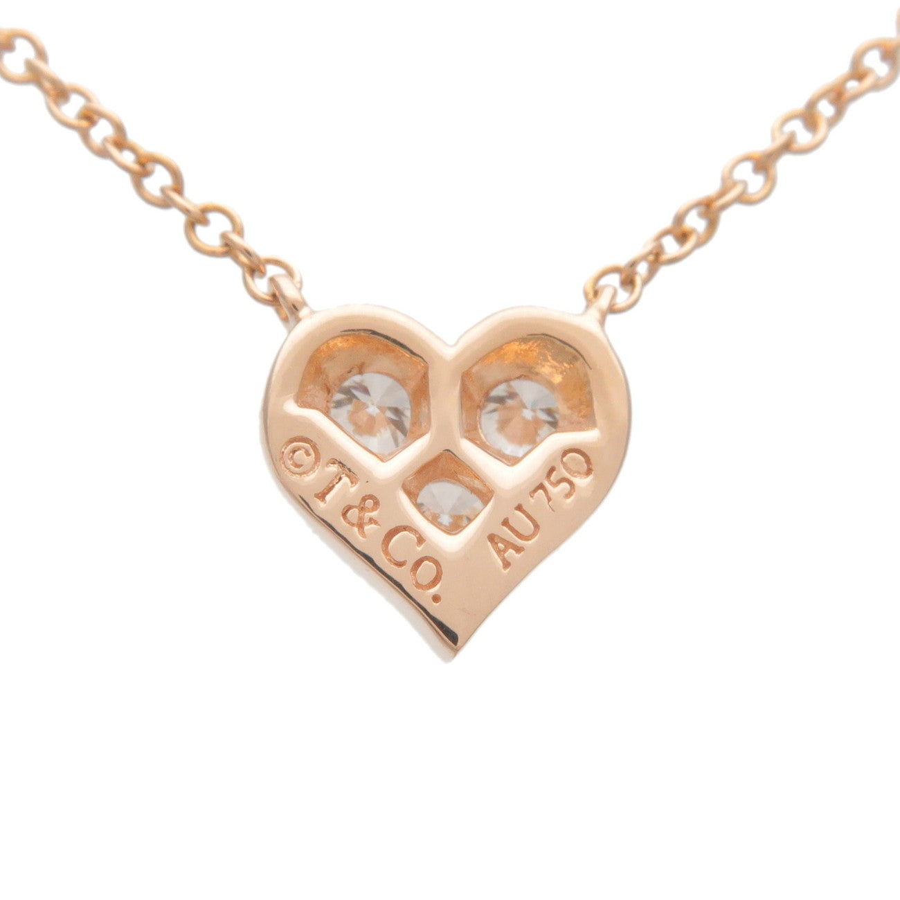 Tiffany&Co. Sentimental Heart 3P Diamond Necklace K18PG Rose Gold Used