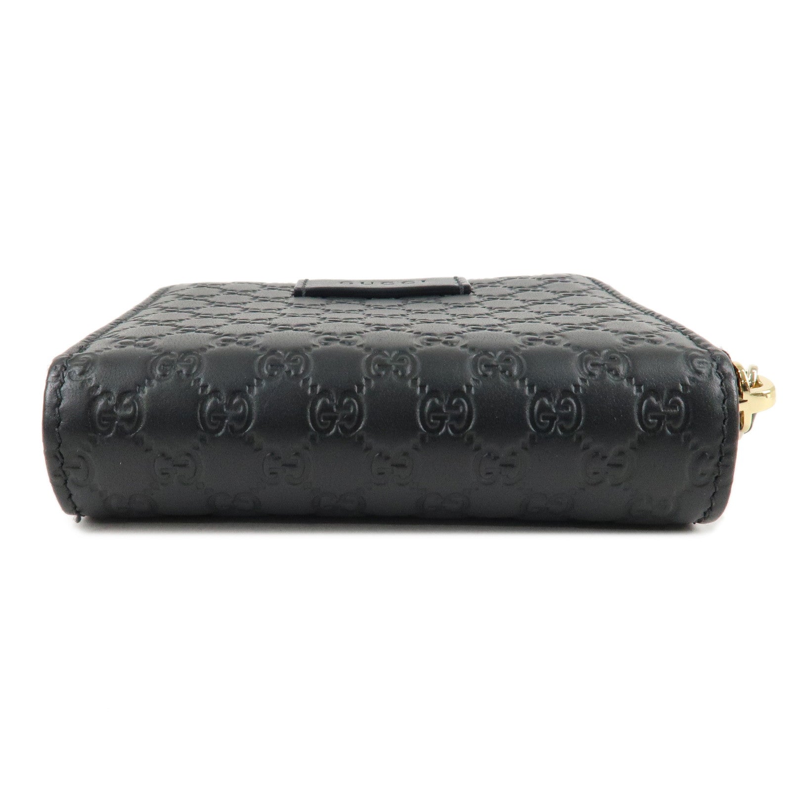 GUCCI Micro Guccissima Leather Bi-Fold Compact Wallet Black 449395