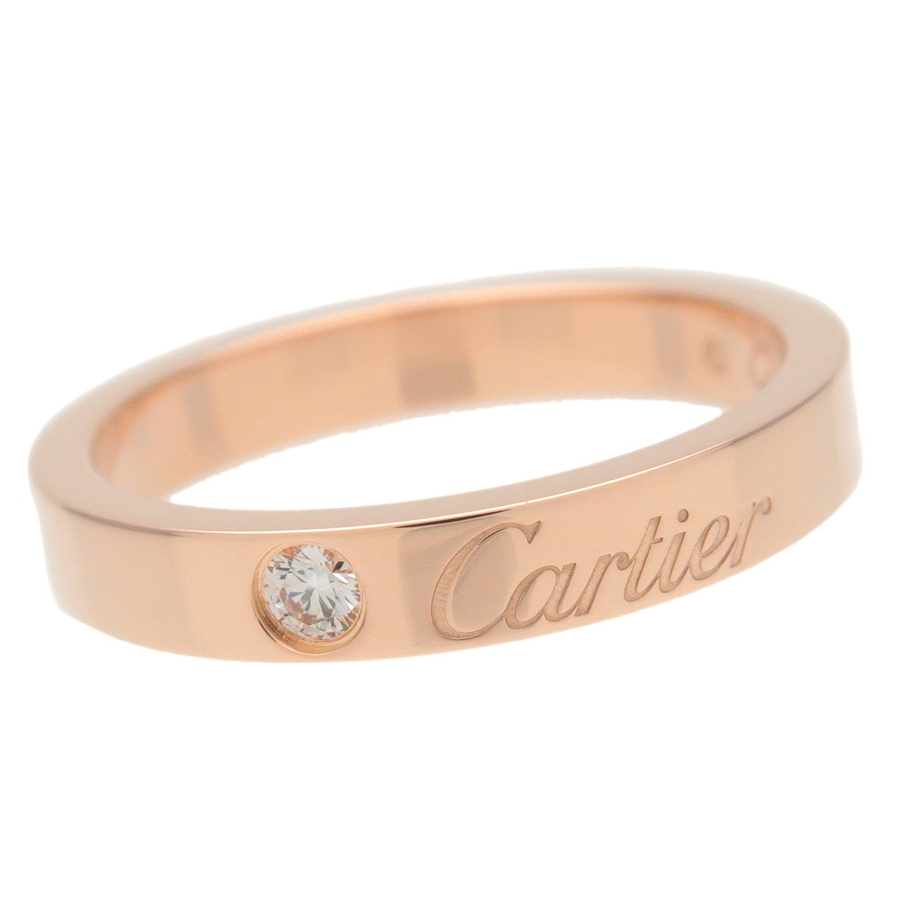 Cartier Engraved 1P Diamond Ring K18 750PG Rose Gold #49 US5