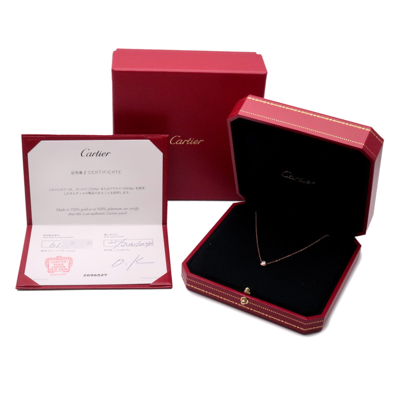 Cartie Diamants Légers Necklace LM Diamond 0.19ct K18 Rose Gold Used