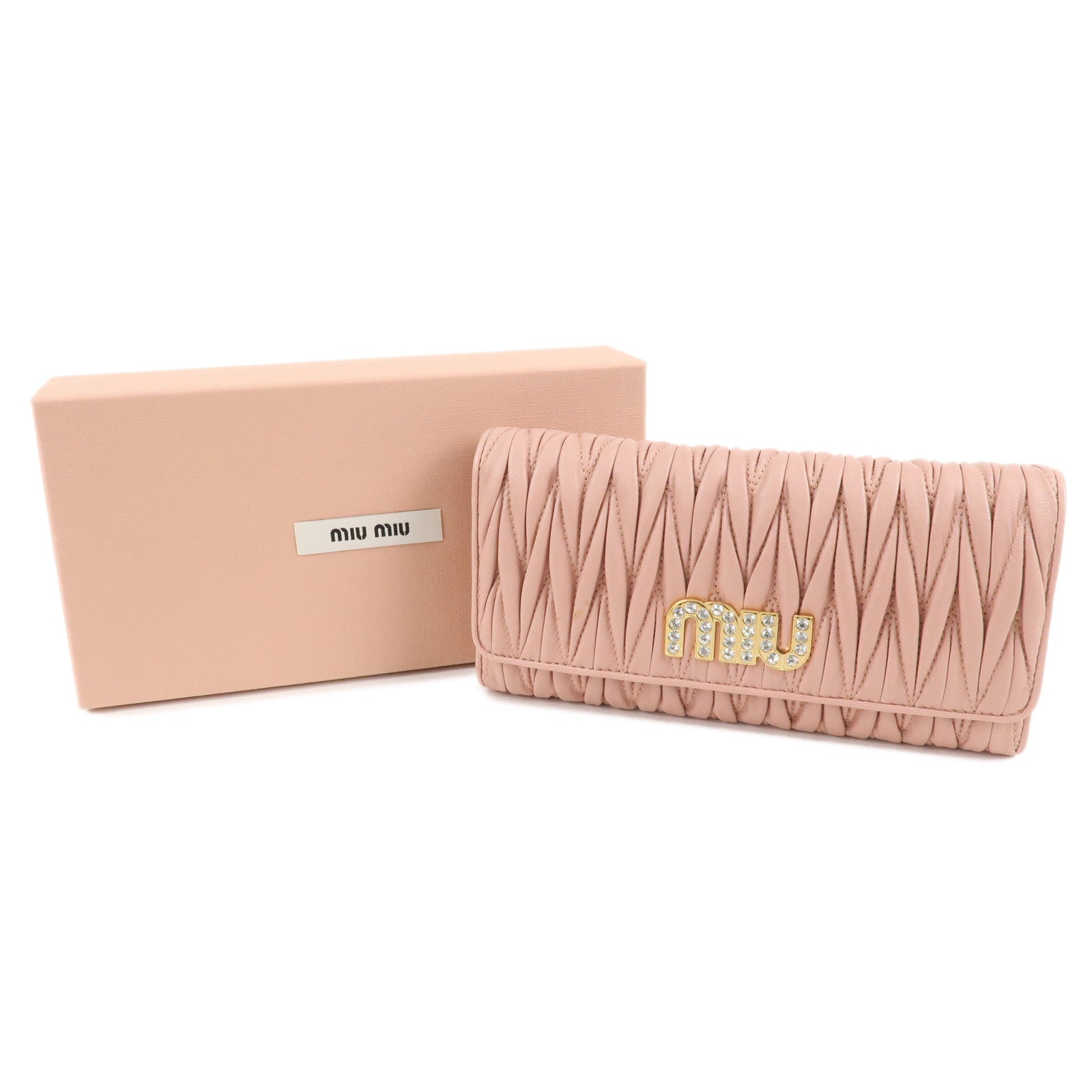 MIU MIU Matelasse MIU’C Bijou Leather Hook Long Wallet Pink 5MH109