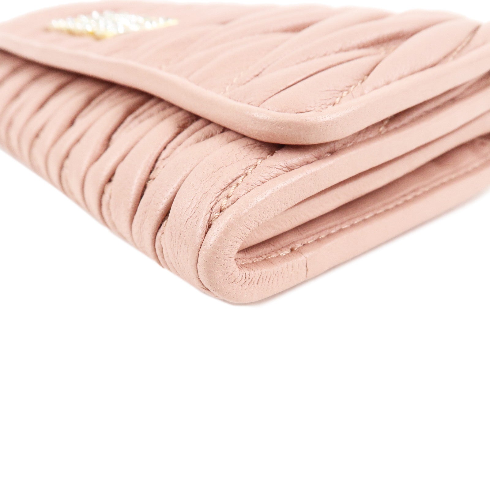 MIU MIU Matelasse MIU’C Bijou Leather Hook Long Wallet Pink 5MH109