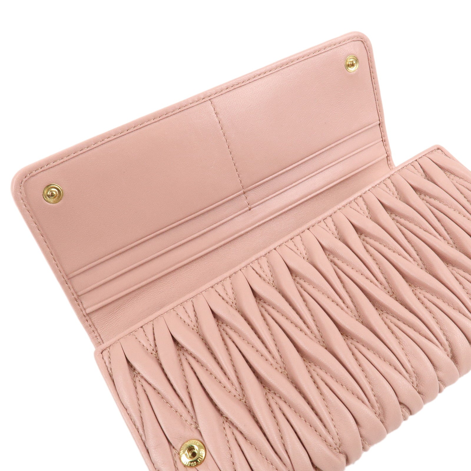 MIU MIU Matelasse MIU’C Bijou Leather Hook Long Wallet Pink 5MH109