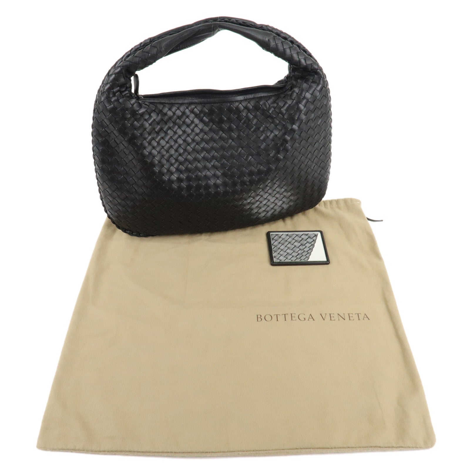 BOTTEGA VENETA HOBO Intrecciato Leather Shoulder Bag Black 115653 Used