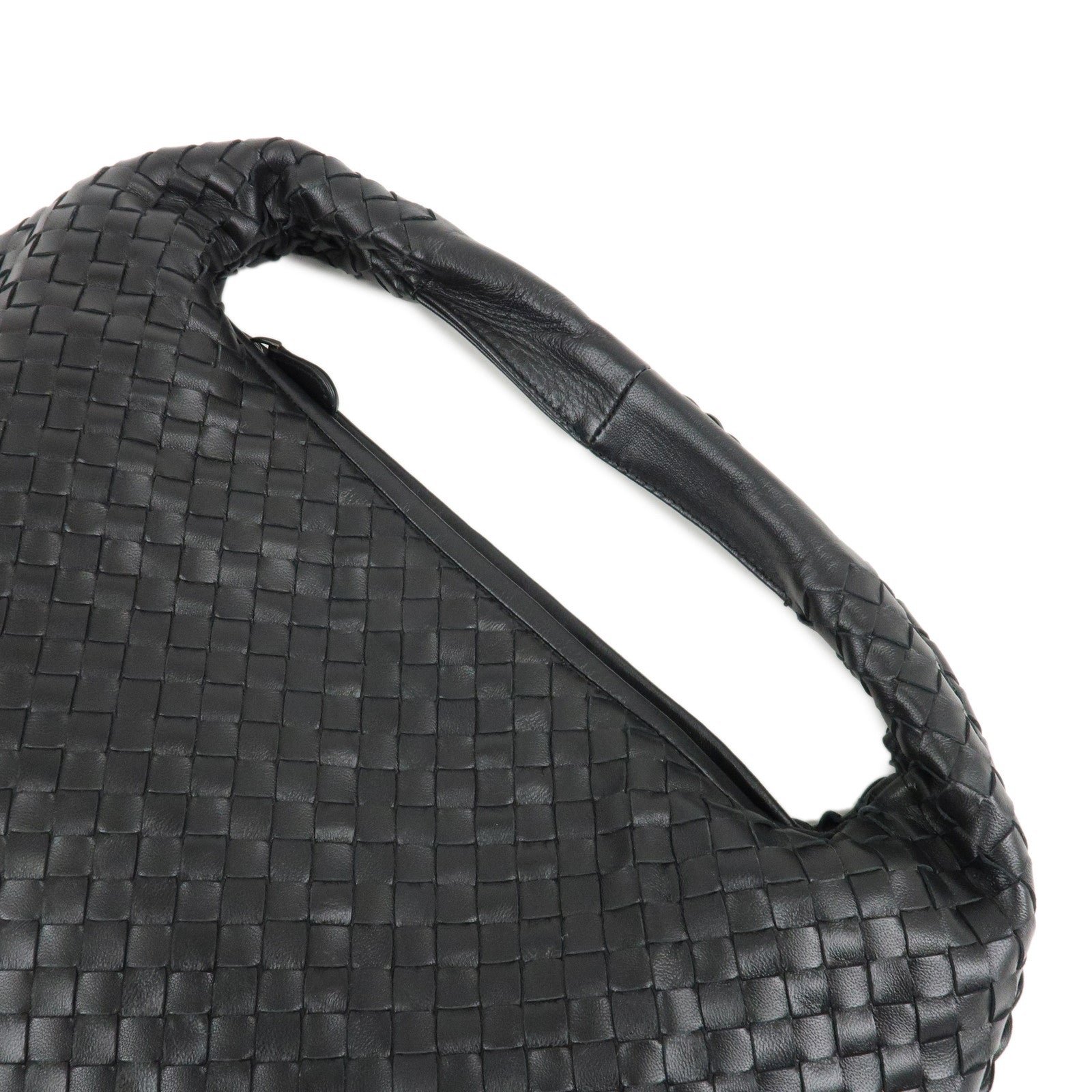 BOTTEGA VENETA HOBO Intrecciato Leather Shoulder Bag Black 115653 Used