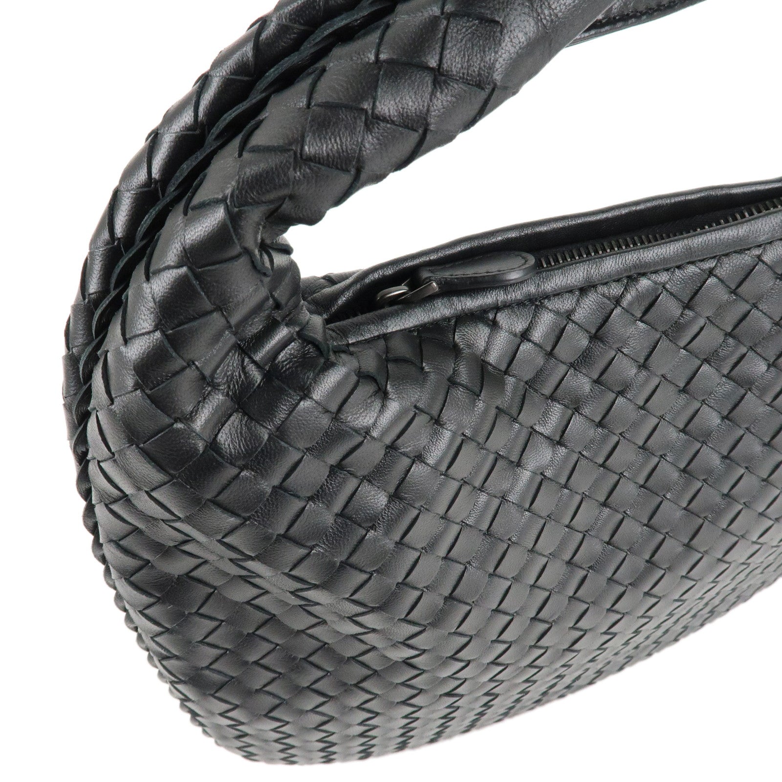 BOTTEGA VENETA HOBO Intrecciato Leather Shoulder Bag Black 115653 Used