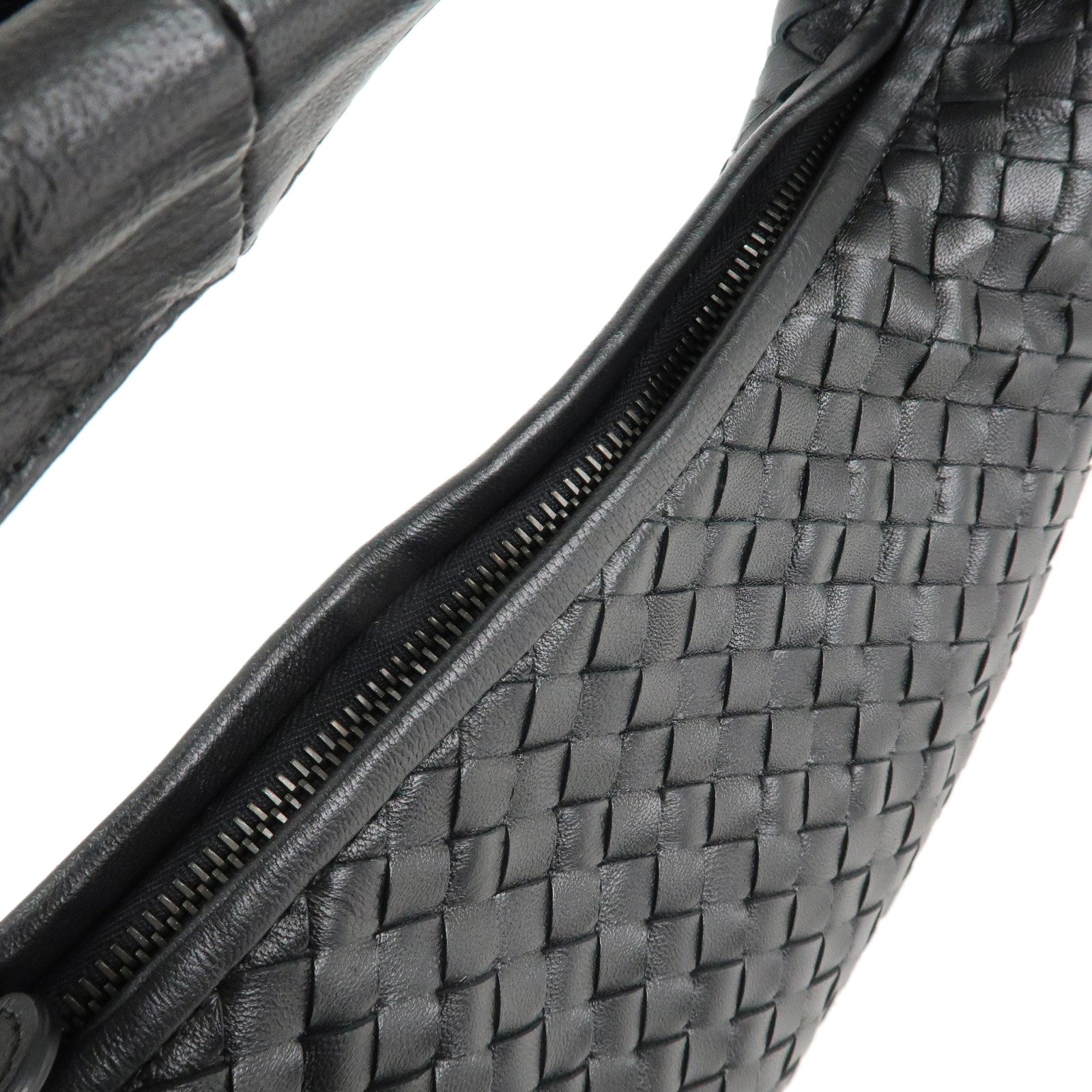 BOTTEGA VENETA HOBO Intrecciato Leather Shoulder Bag Black 115653 Used