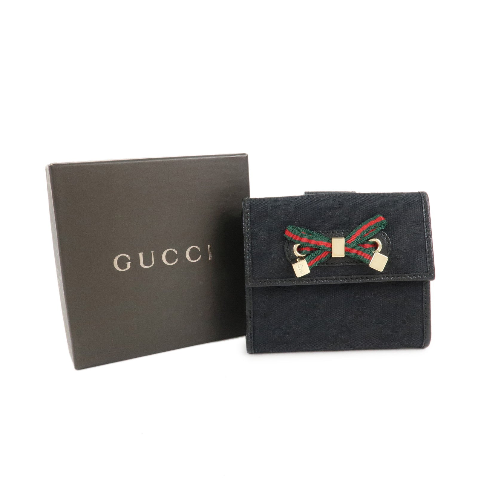 GUCCI Princy Sherry GG Canvas Leather Bifold Compact Wallet 167466 Used