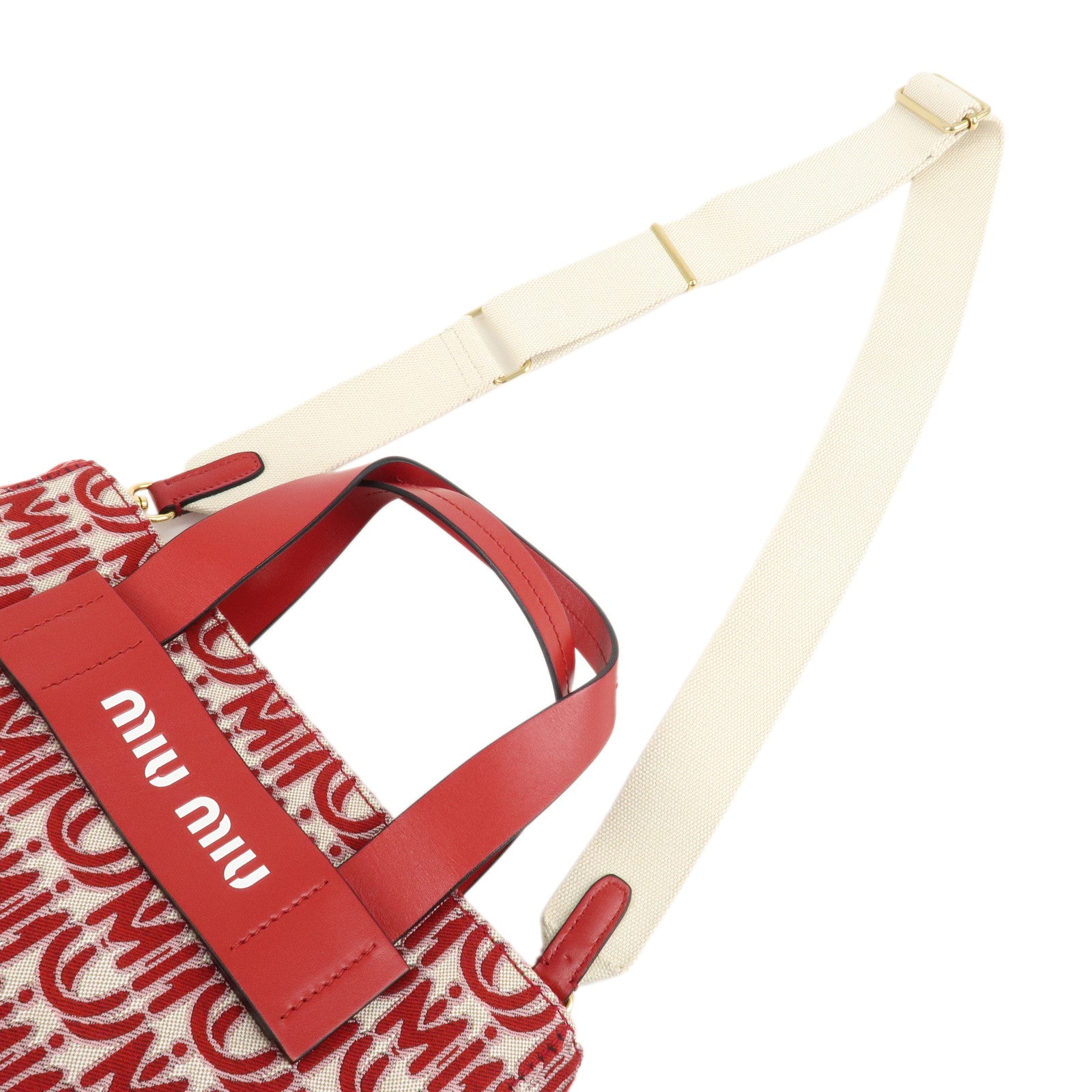 MIU MIU Canvas Leather Everywhere 2Way Beige Red 5BA085