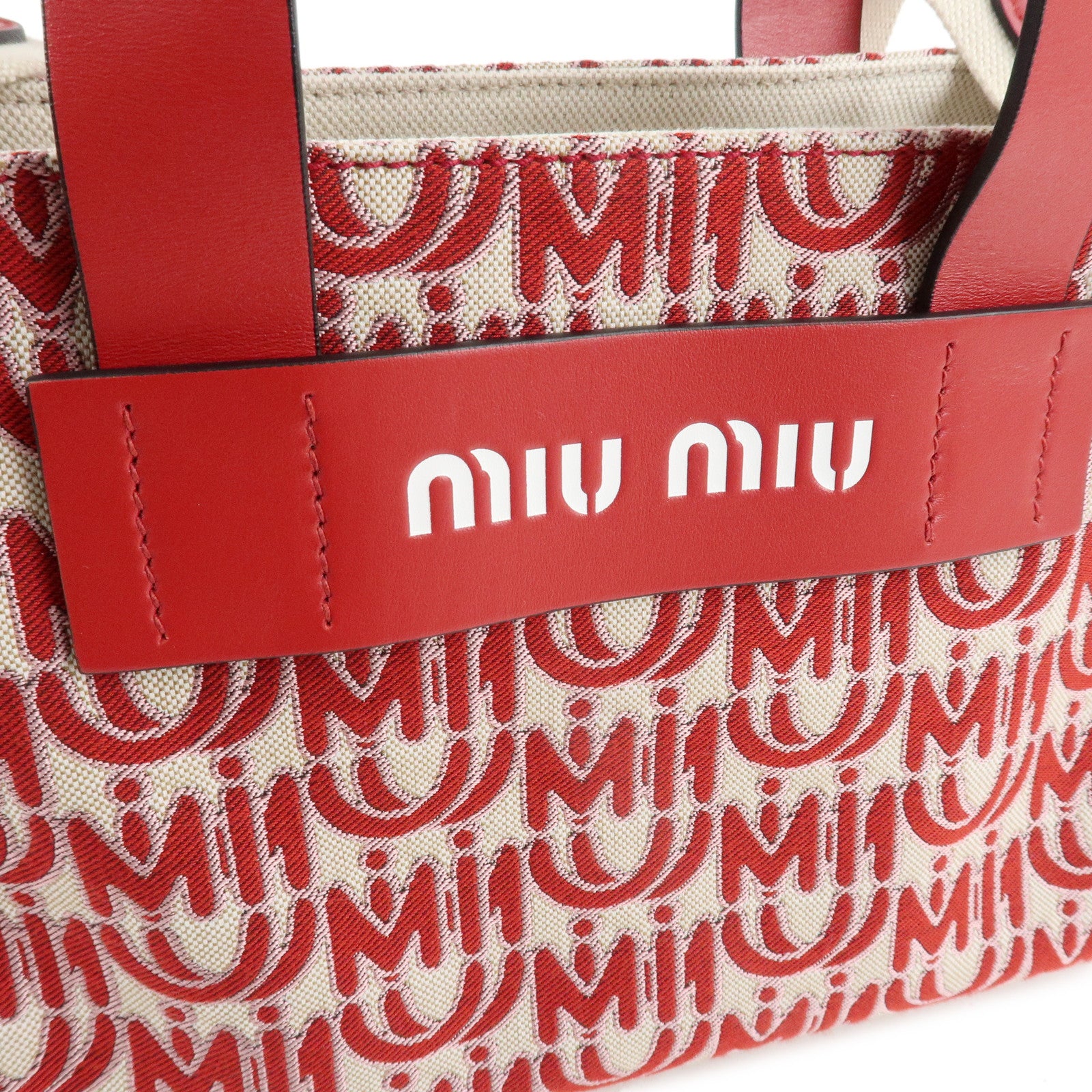 MIU MIU Canvas Leather Everywhere 2Way Beige Red 5BA085