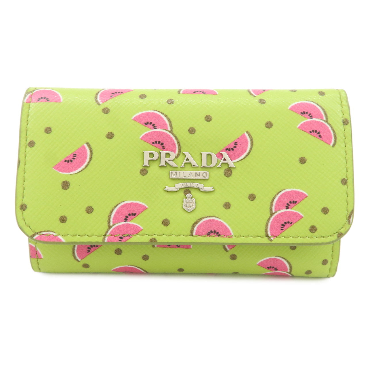 PRADA-Leather-6-Key-Case-Key-Holder-Watermelon-Print-Green-1PG222