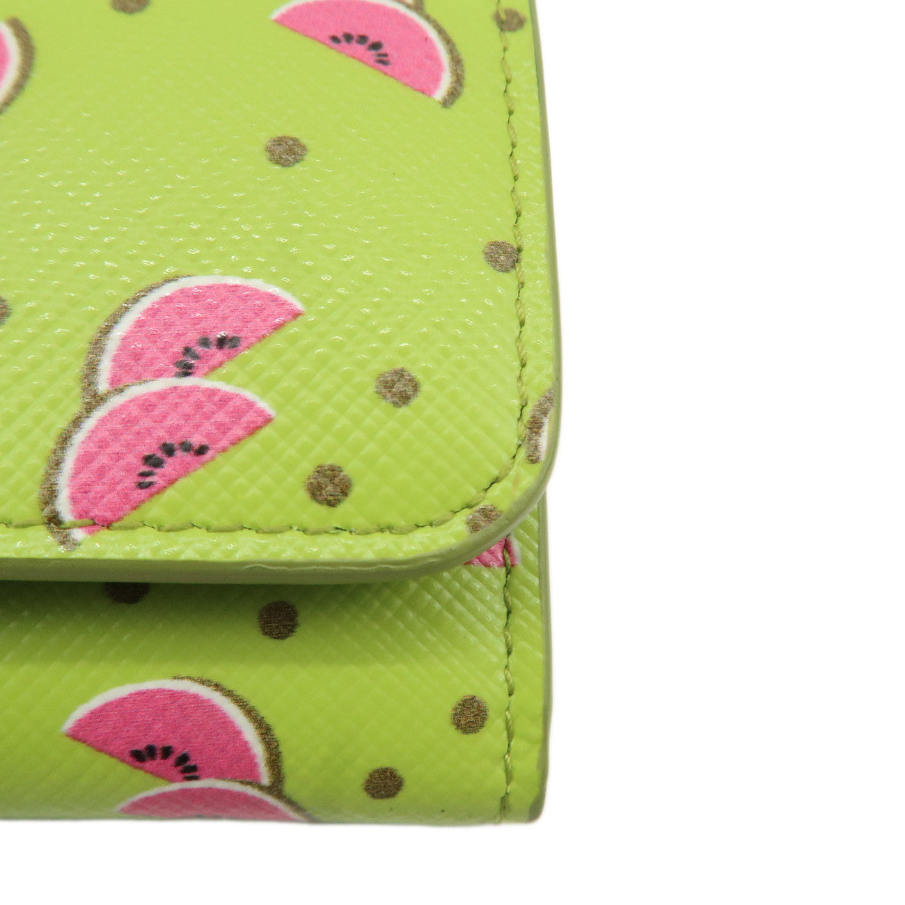 PRADA Leather 6 Key Case Key Holder Watermelon Print Green 1PG222