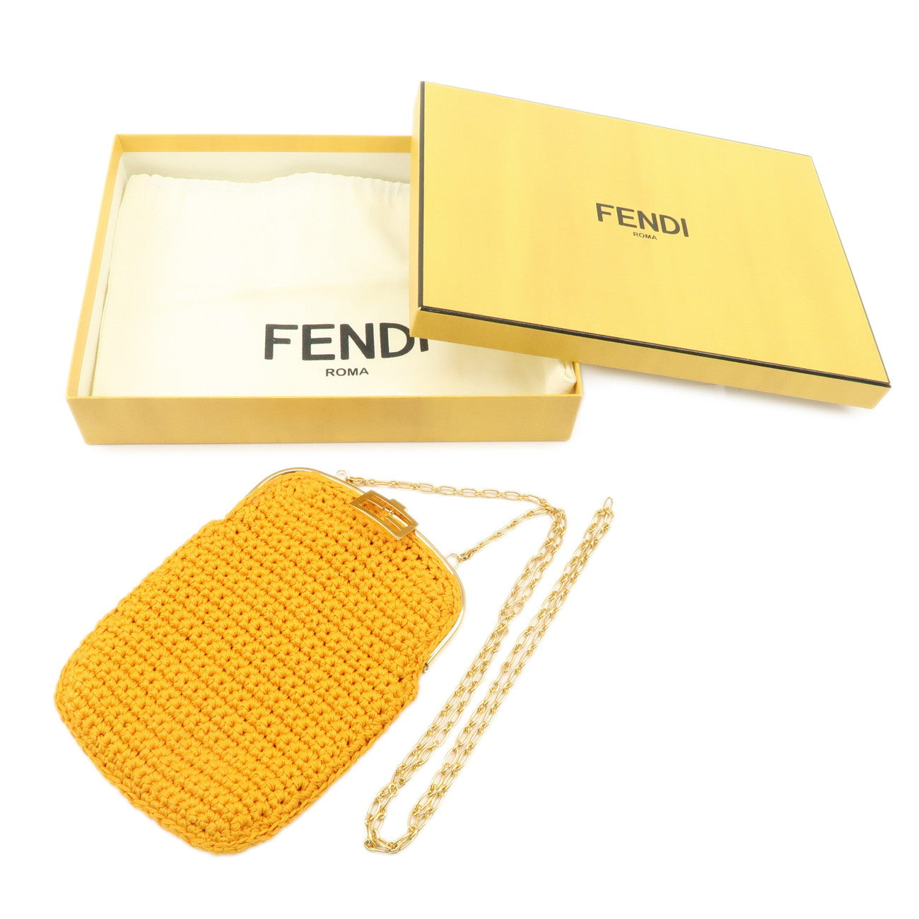 FENDI Cotton Baguette Cellphone Bag Shoulder Bag Orange 7AR966