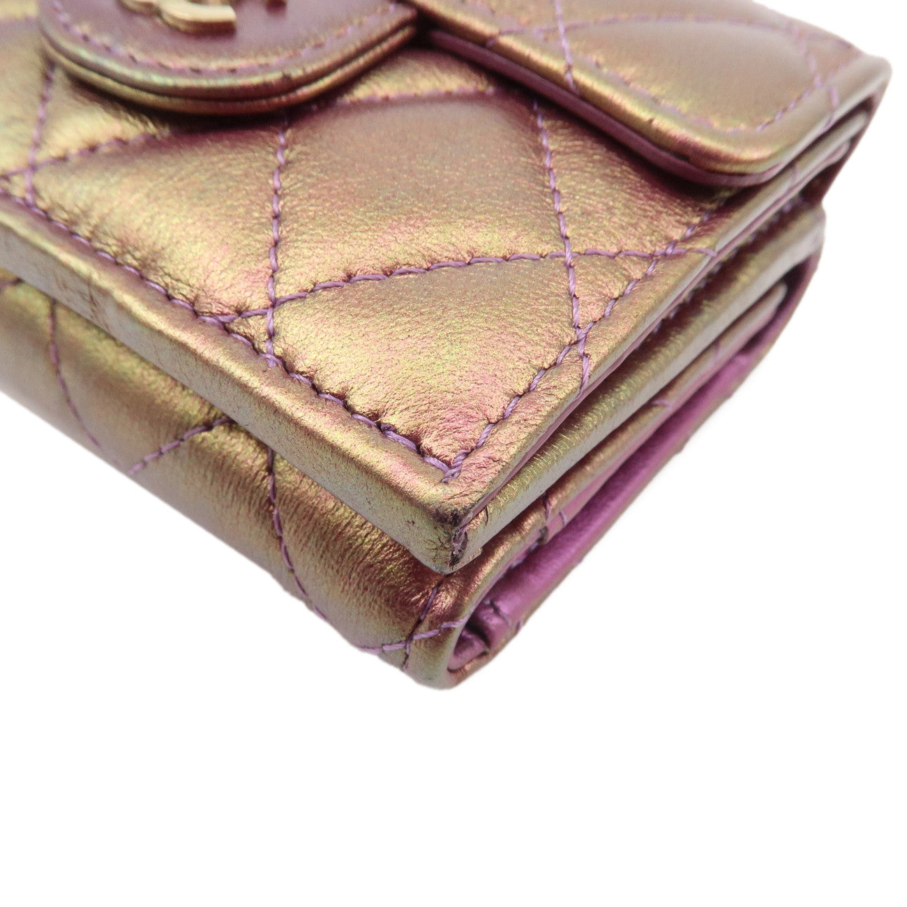 CHANEL Matelasse Lamb Skin Tri-Fold Wallet Gradation Purple A84401 Used