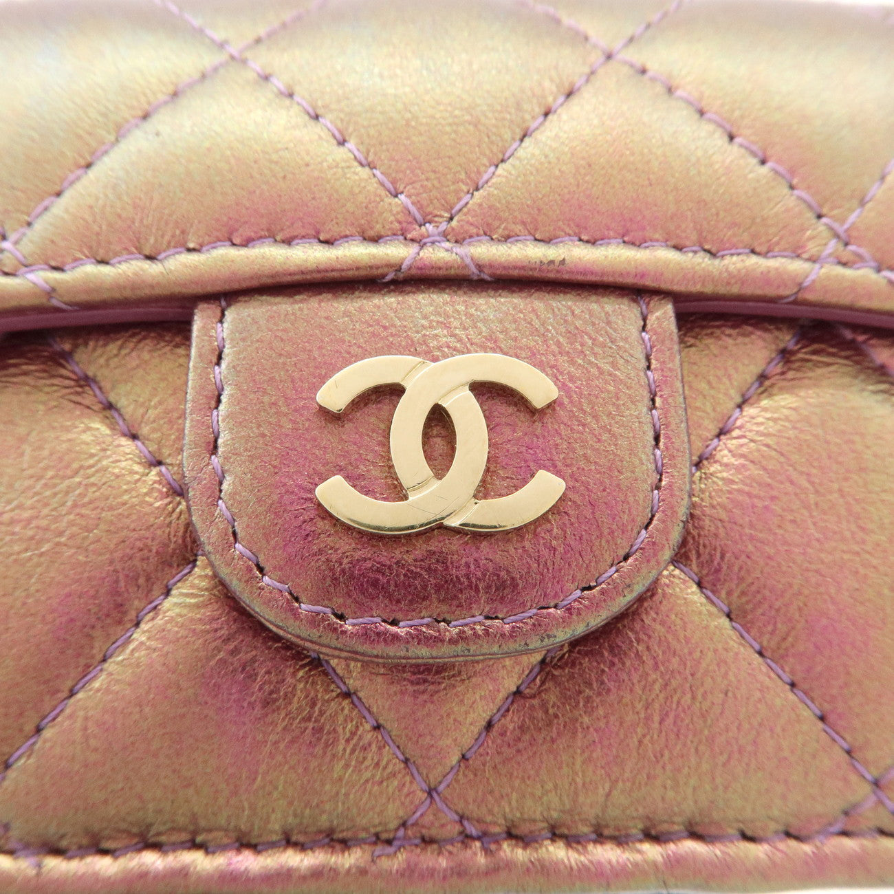 CHANEL Matelasse Lamb Skin Tri-Fold Wallet Gradation Purple A84401 Used