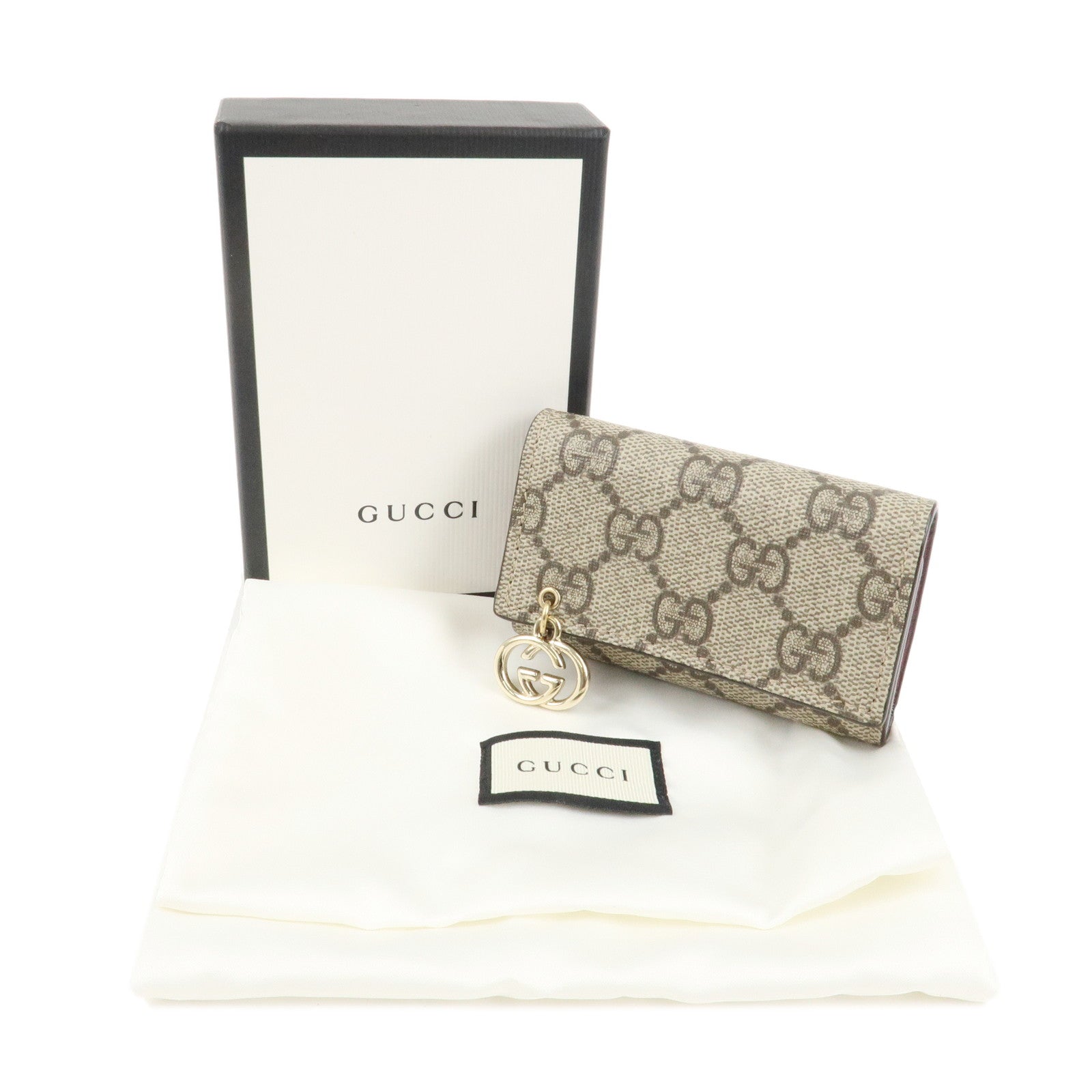 GUCCI Interlocking G GG Supreme 6 Rings Key Case Beige 212111