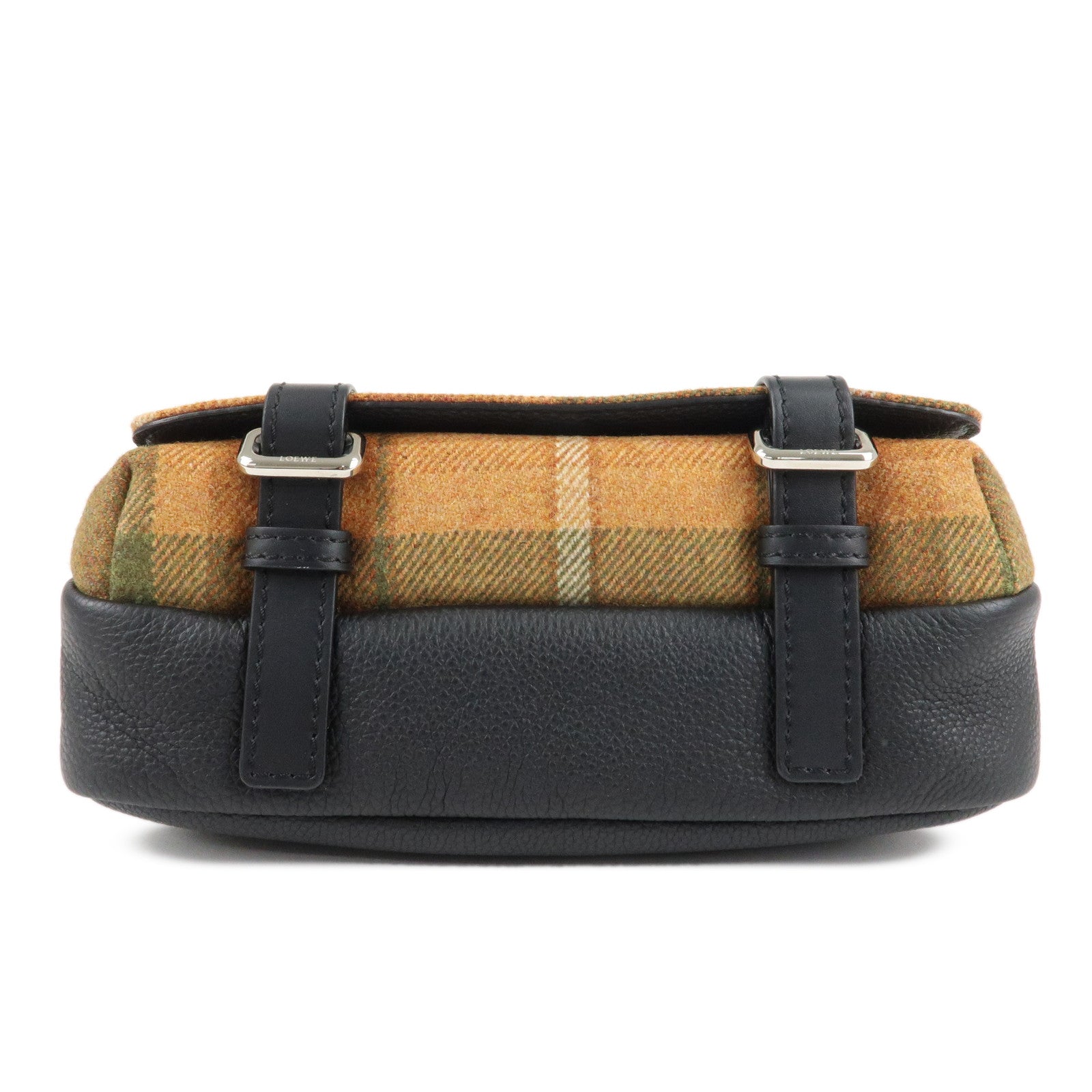 LOEWE Anagram Wool Leather Military Messenger Bag XS Orange Khaki Used