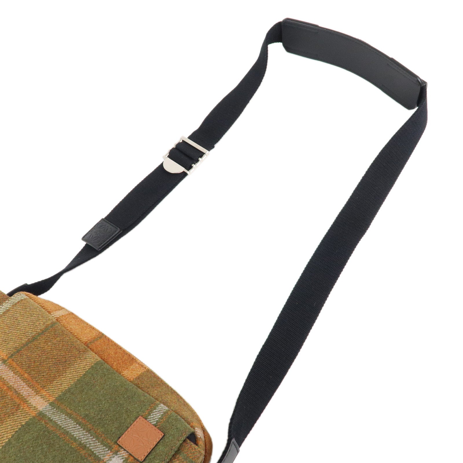 LOEWE Anagram Wool Leather Military Messenger Bag XS Orange Khaki Used