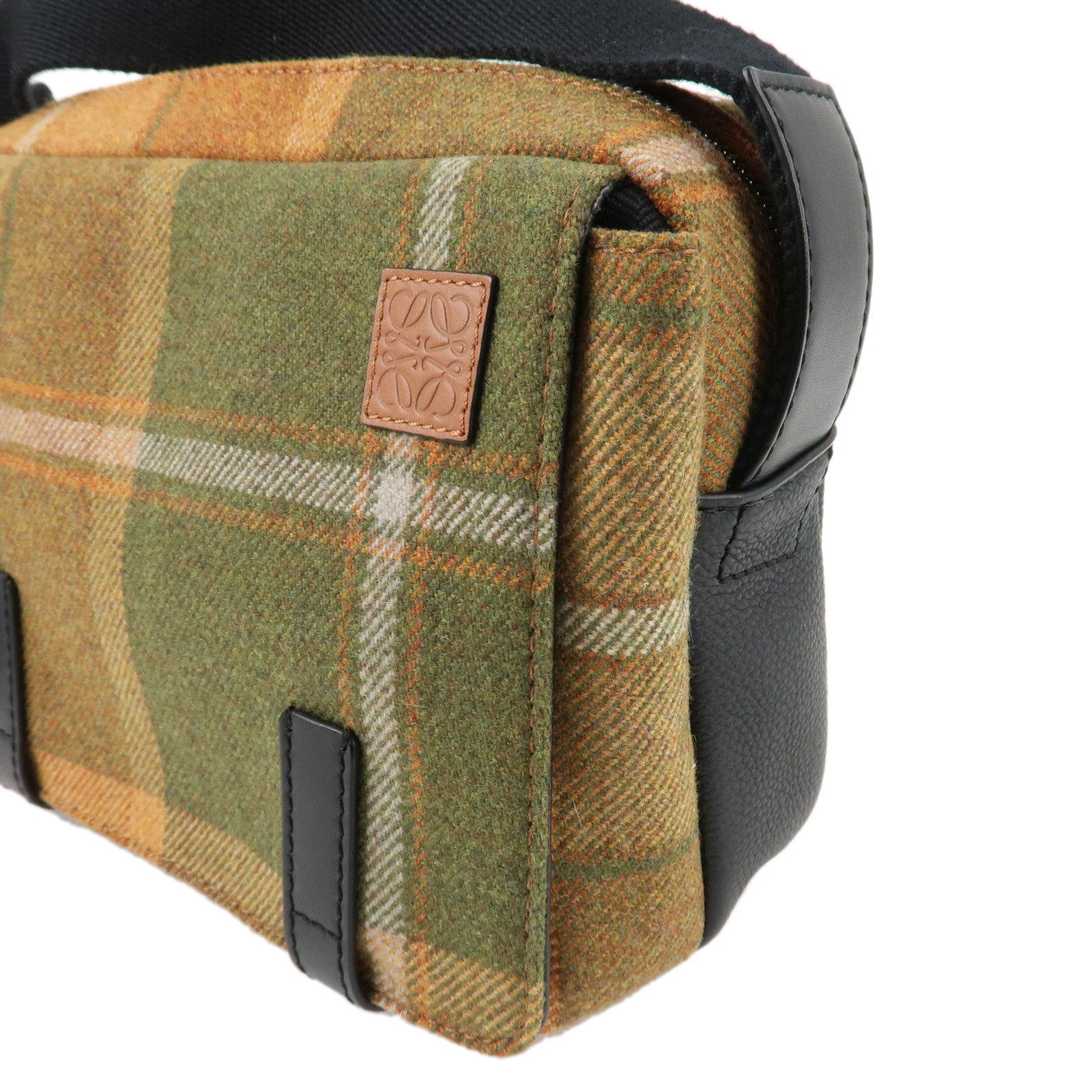 LOEWE Anagram Wool Leather Military Messenger Bag XS Orange Khaki Used