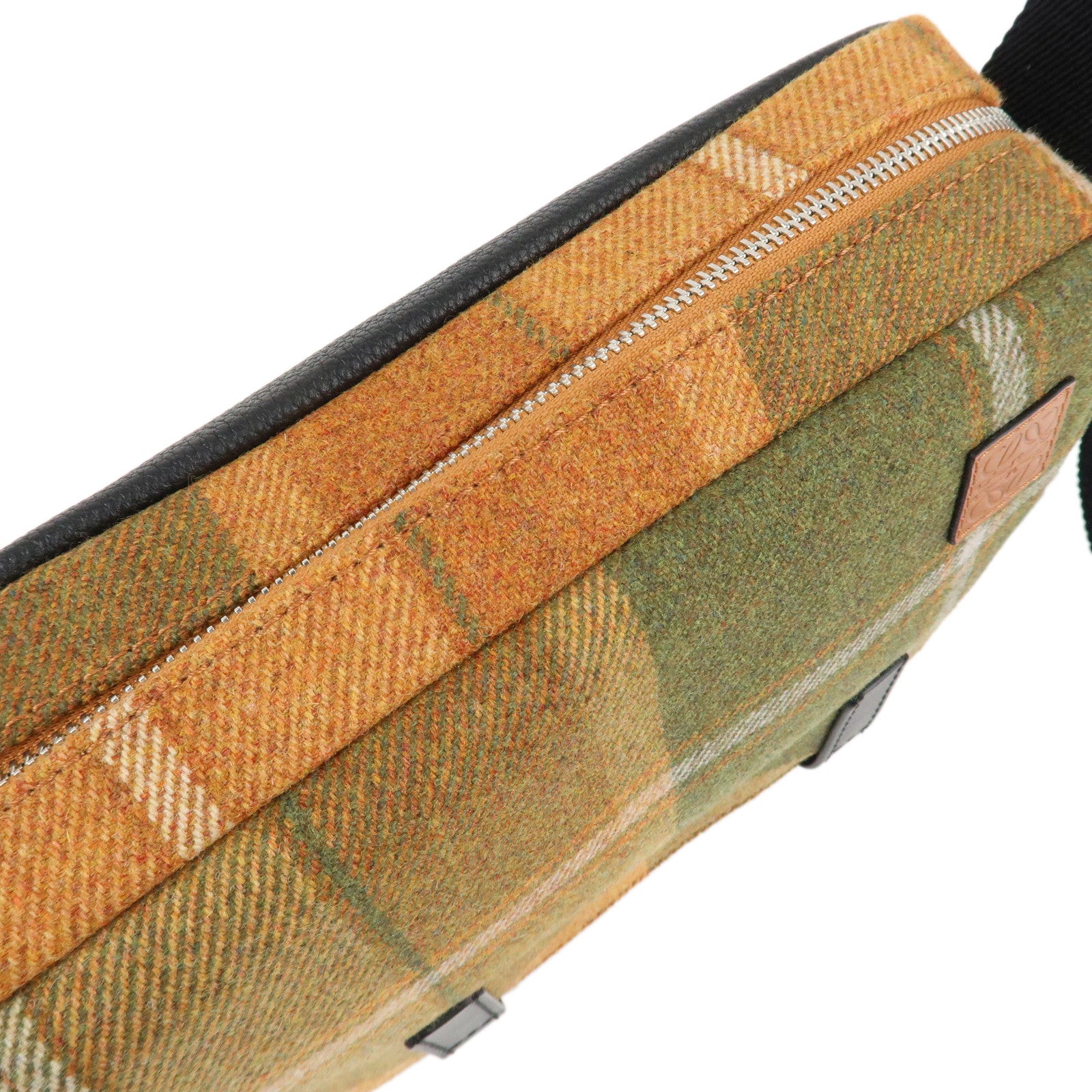 LOEWE Anagram Wool Leather Military Messenger Bag XS Orange Khaki Used