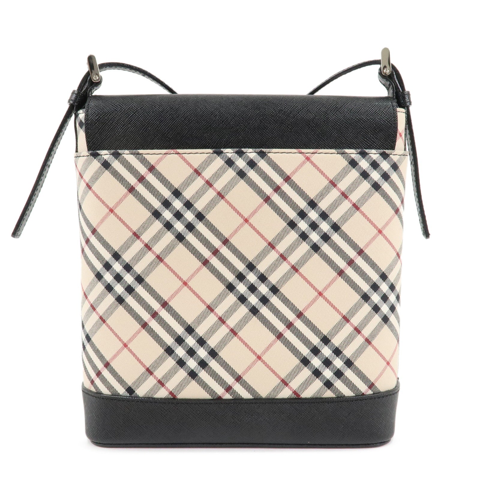 BURBERRY Nova Plaid Nylon Leather Shoulder Bag Beige Black Used