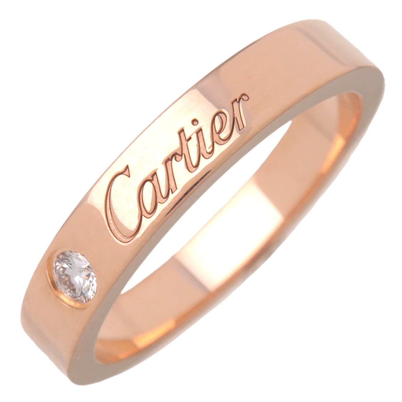 Cartier-Engraved-1P-Diamond-Ring-K18-750PG-Rose-Gold-#47-US4-4.5