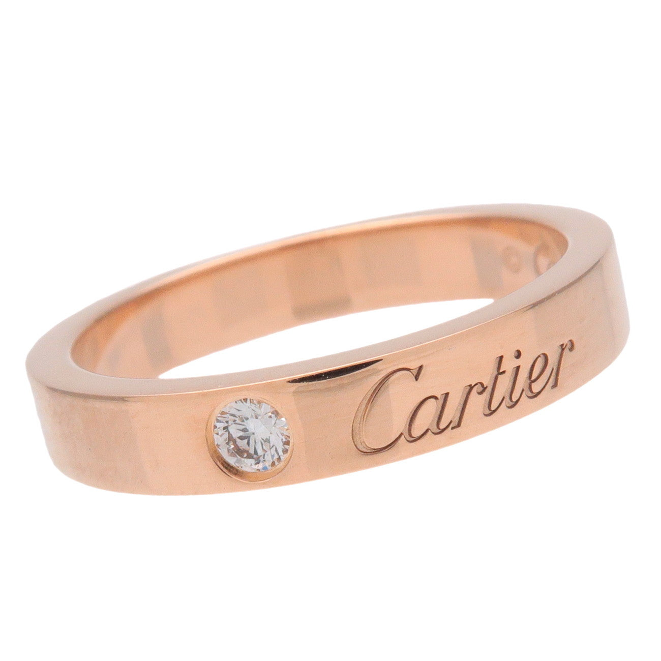 Cartier Engraved 1P Diamond Ring K18 750PG Rose Gold #47 US4-4.5