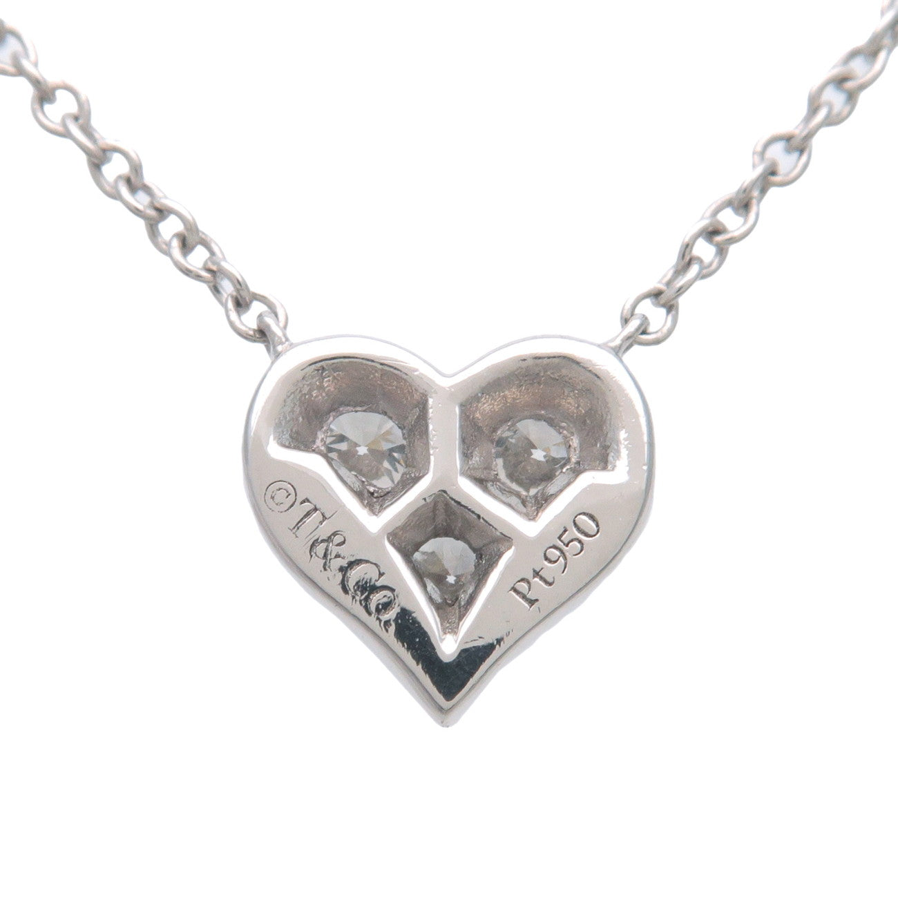 Tiffany&Co. Sentimental Heart 3P Diamond Necklace PT950 Platinum Used