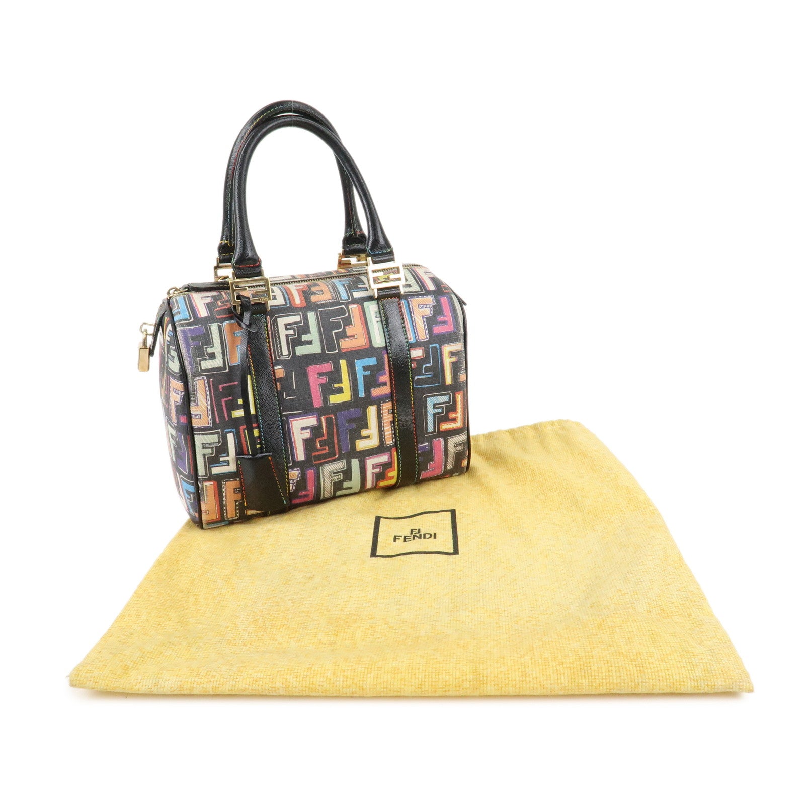 FENDI Zucca Canvas Leather Mini Boston Bag Multicolor 8BL068/BBP