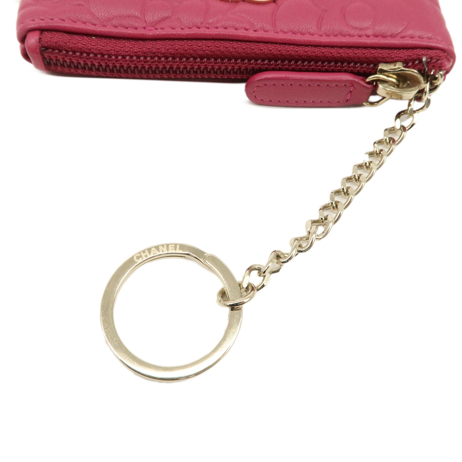 CHANEL Camellia COCO Mark Lamb Skin Coin Case Pink A50090