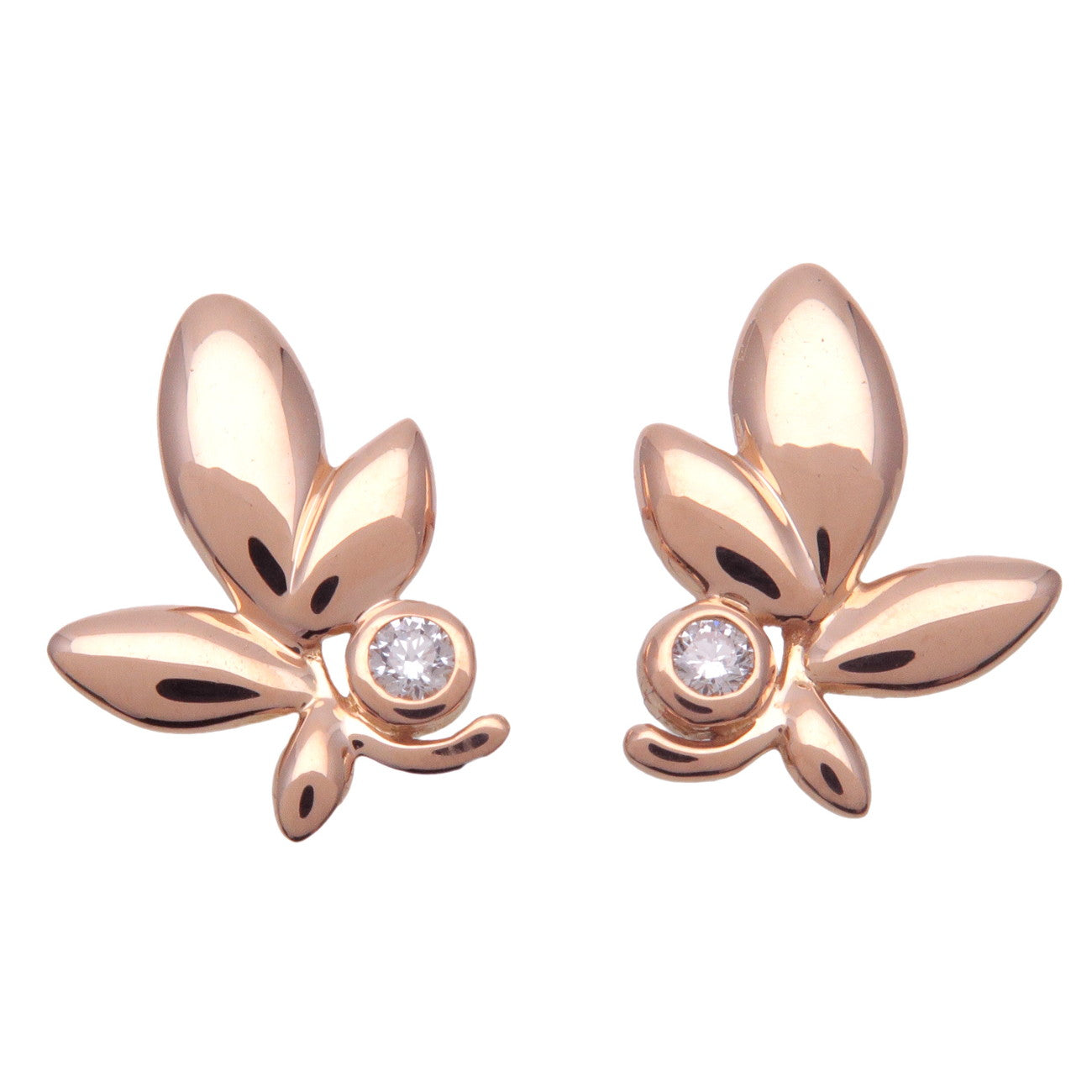 Tiffany&Co.-Olive-Leaf-1P-Diamond-Earring-K18-750PG-Rose-Gold