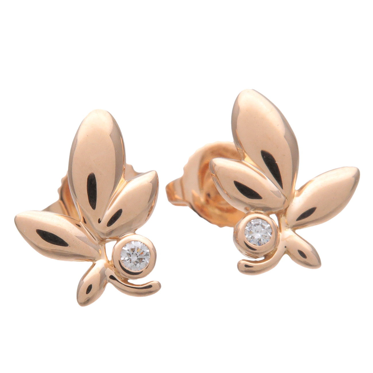 Tiffany&Co. Olive Leaf 1P Diamond Earring K18 750PG Rose Gold Used