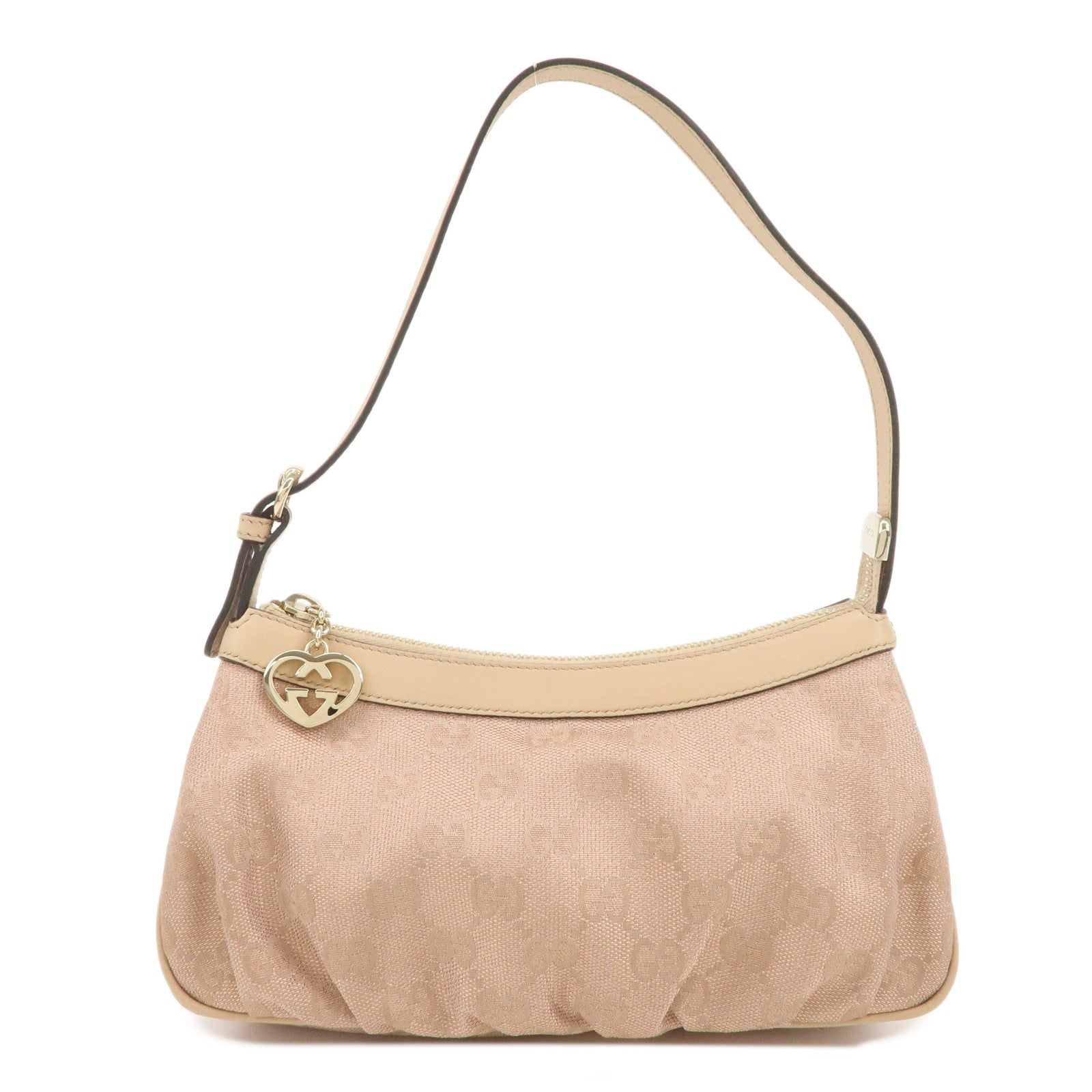 GUCCI-Lovely-Heart-GG-Canvas-Leather-Hand-Bag-Pink-Beige-245938