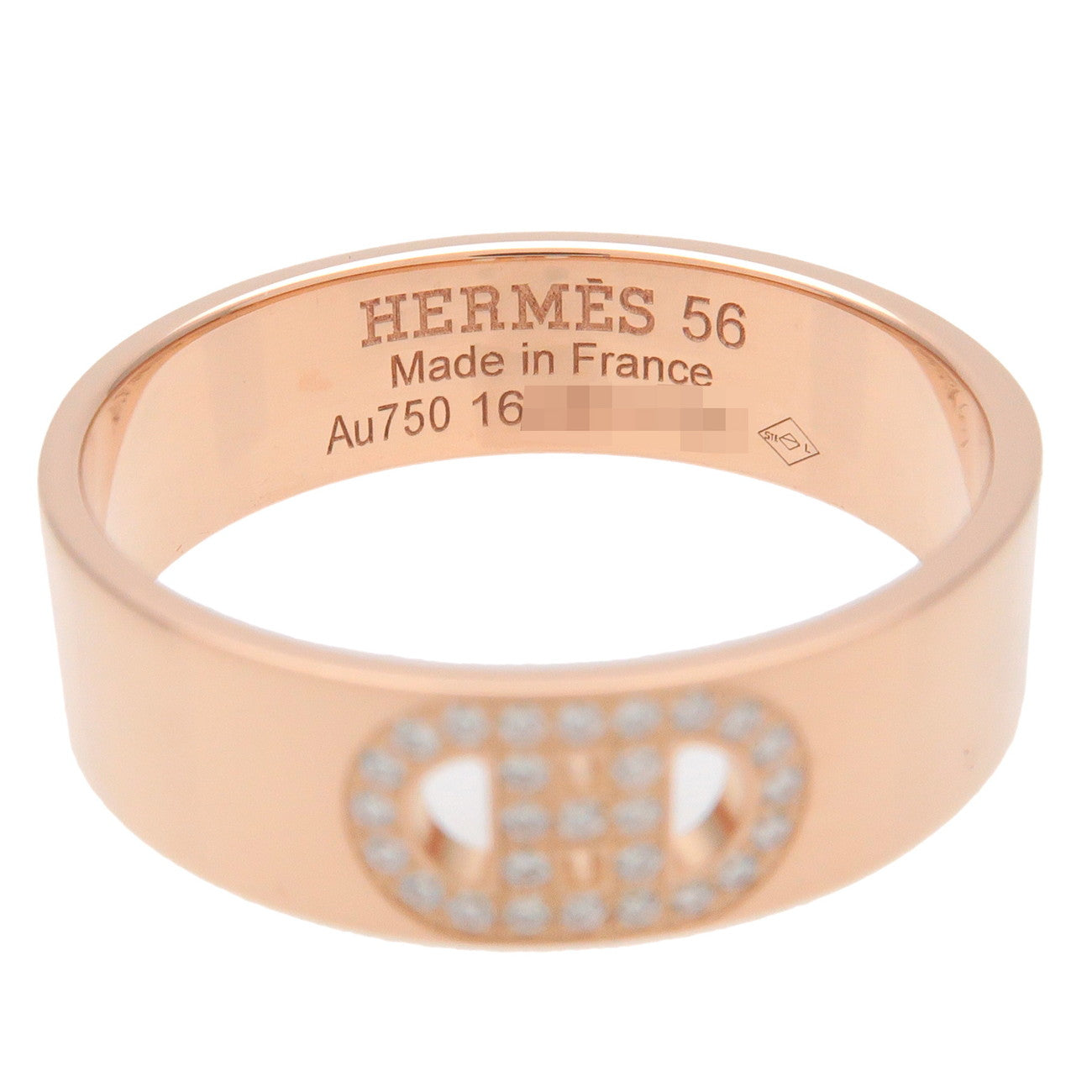 HERMES H Dunkle Diamond Ring PM K18PG Rose Gold #56 US7.5-8 Used