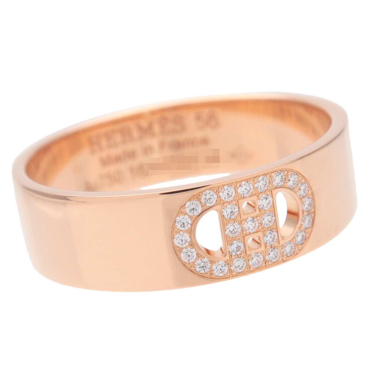 HERMES H Dunkle Diamond Ring PM K18PG Rose Gold #56 US7.5-8 Used