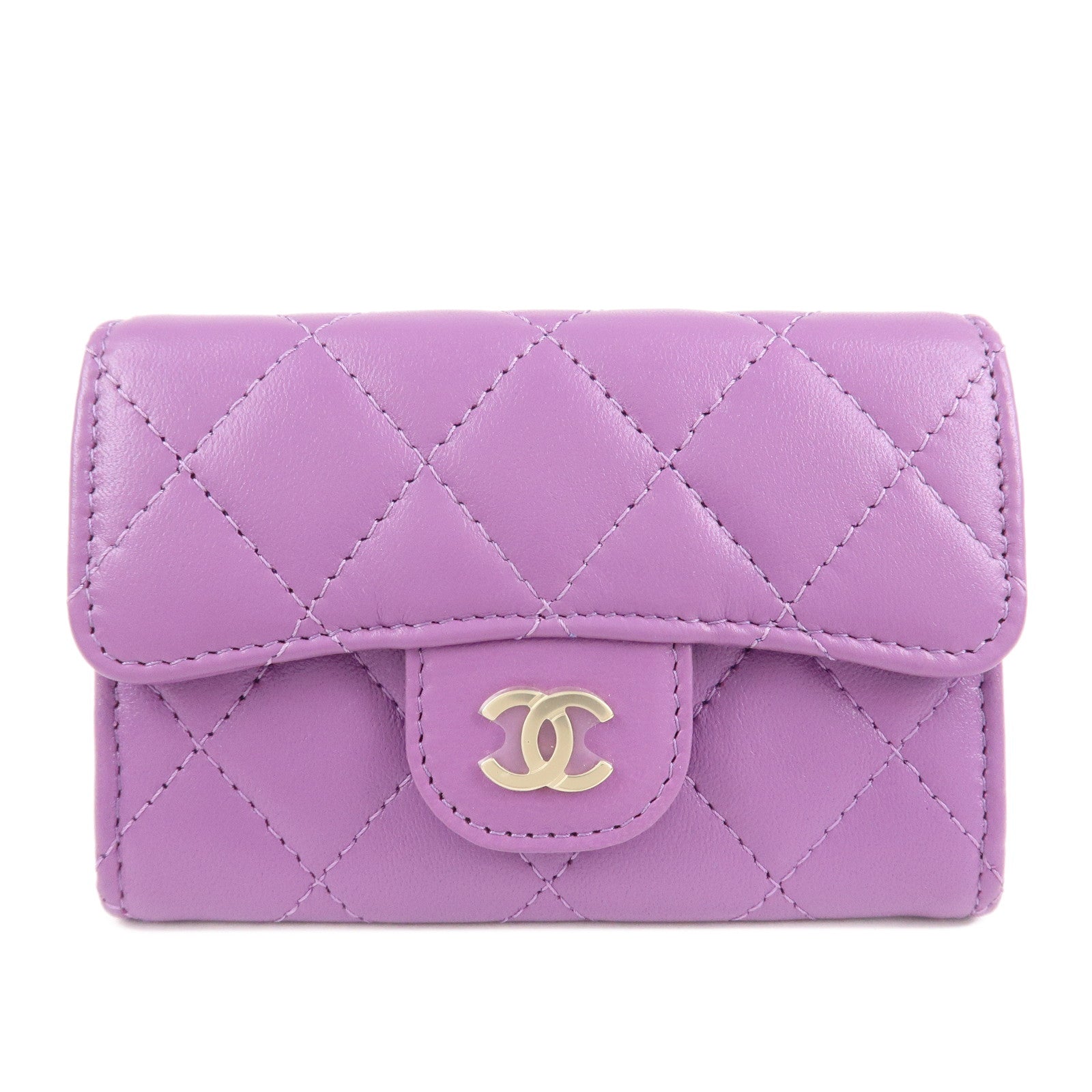 CHANEL-Matelasse-Lamb-Skin-Card-Case-Purple-AP0214