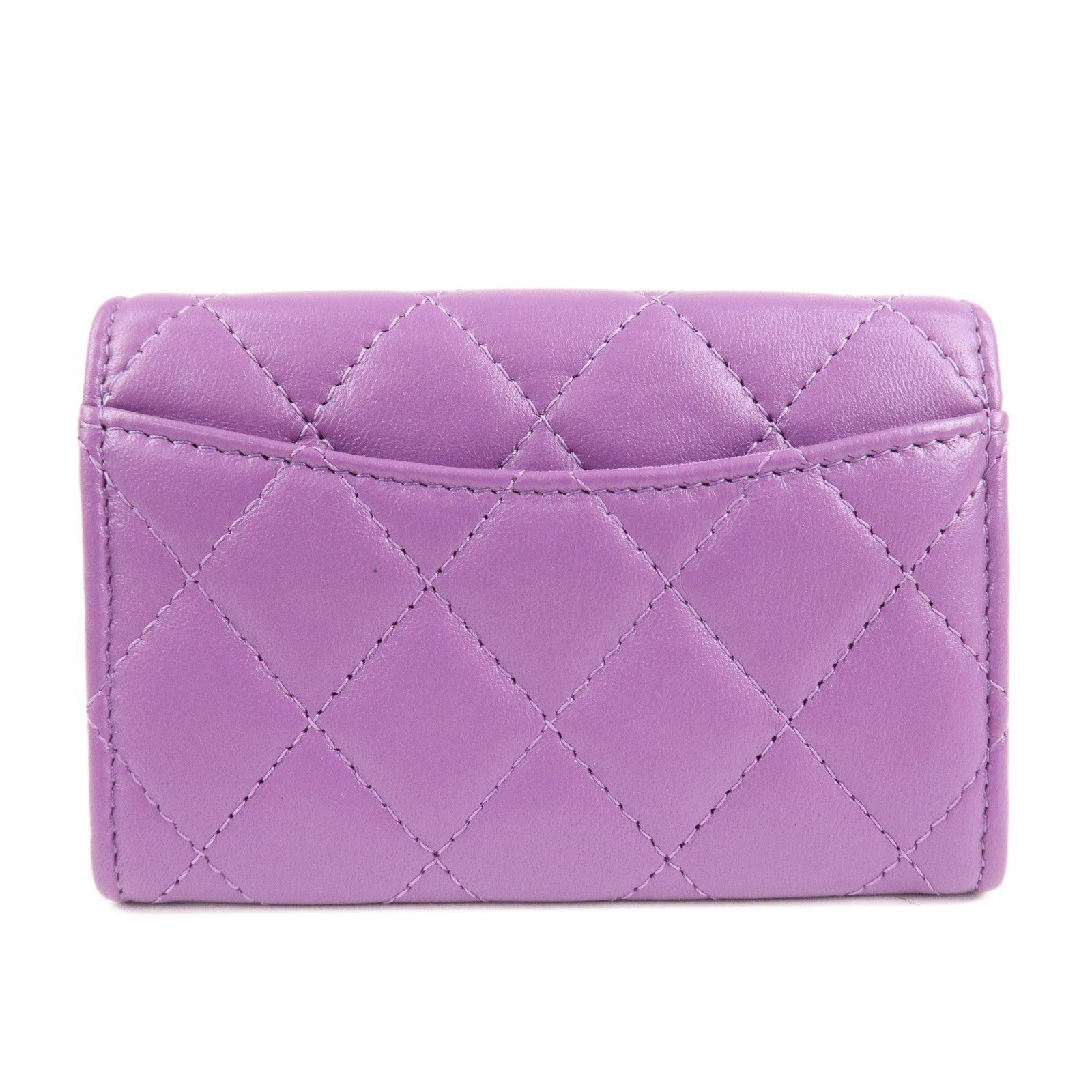 CHANEL Matelasse Lamb Skin Card Case Purple AP0214