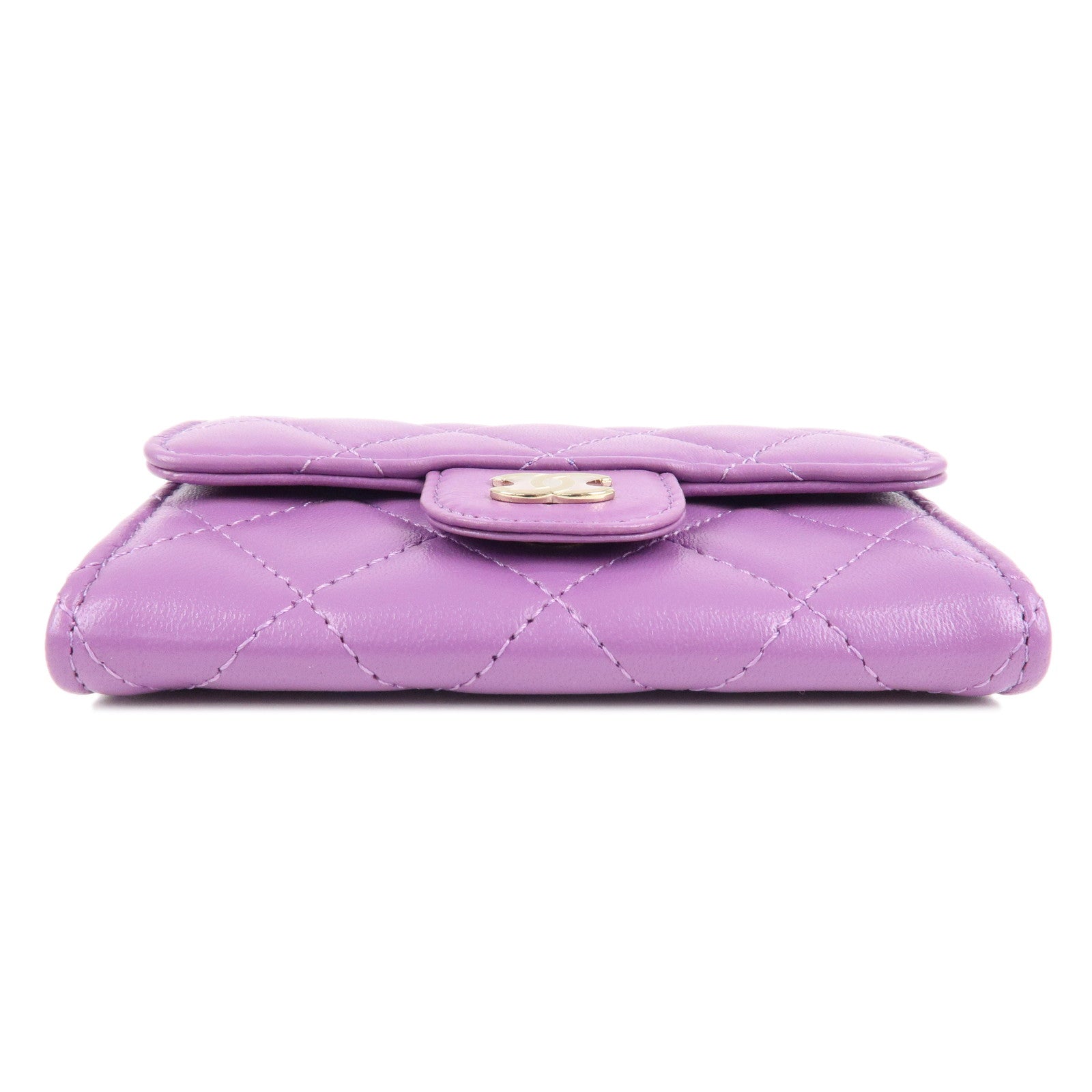 CHANEL Matelasse Lamb Skin Card Case Purple AP0214