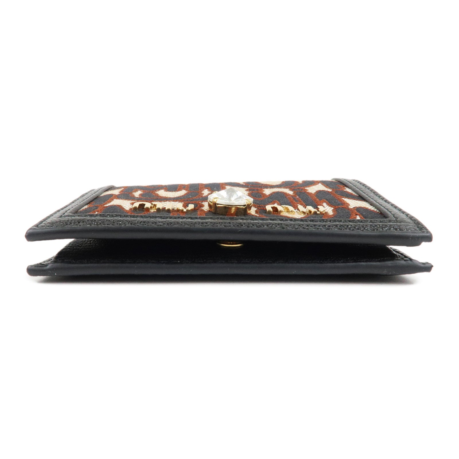 MIU MIU Canvas Leather Bijoux Bi-fold Wallet Brown Black 5MV204 Used