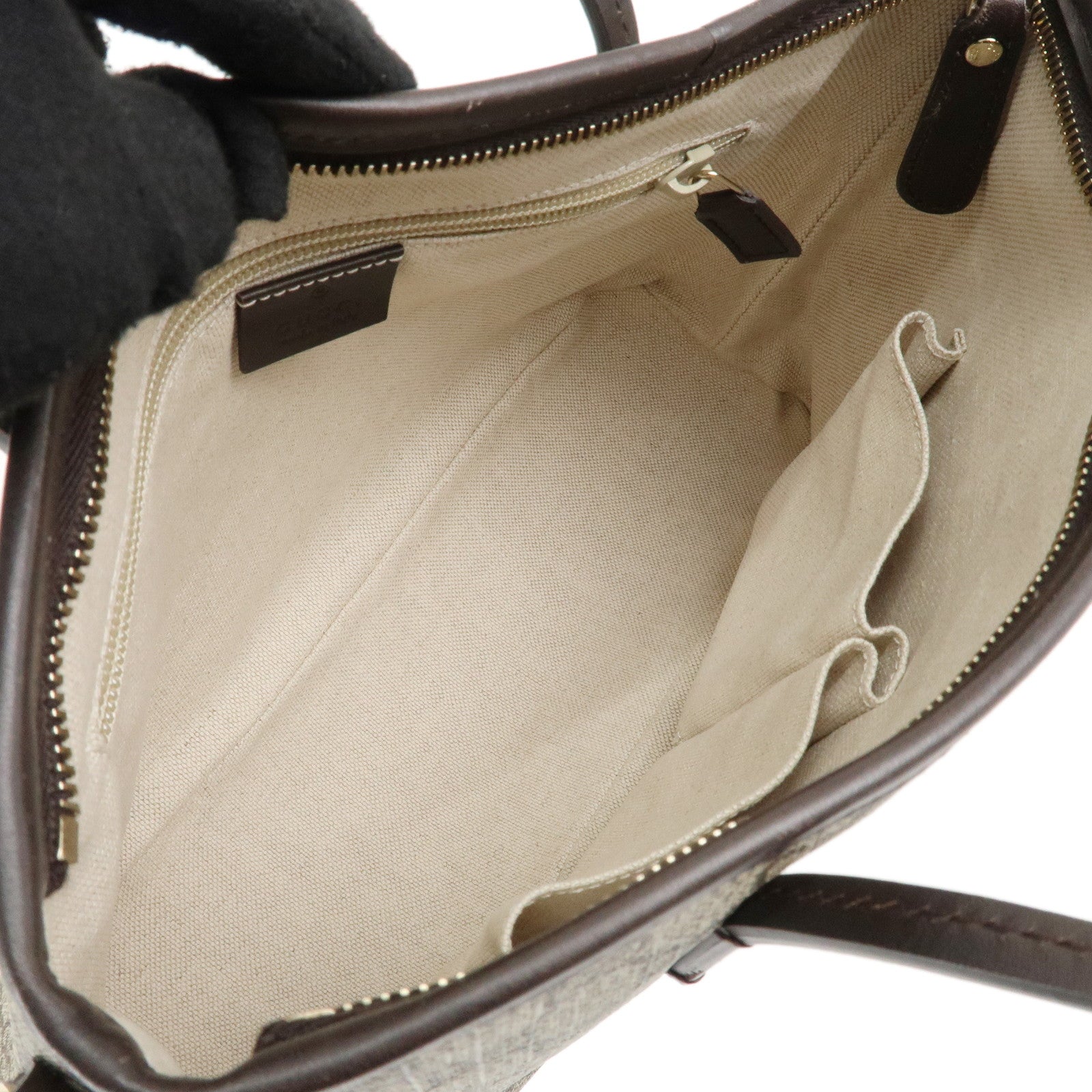 GUCCI GG Supreme Leather 2Way Bag Beige Dark Brown 353440 Used