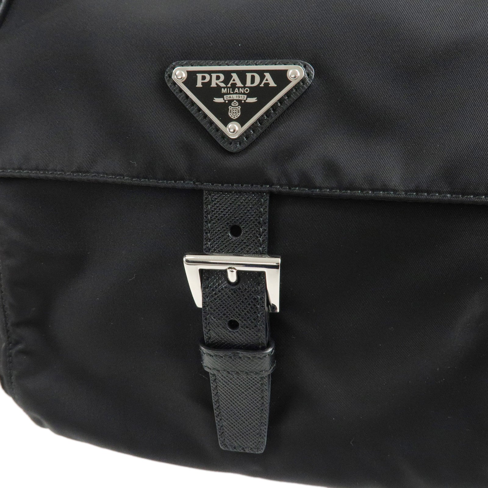 PRADA Logo Nylon Leather Shoulder Bag NERO Black 1BD994