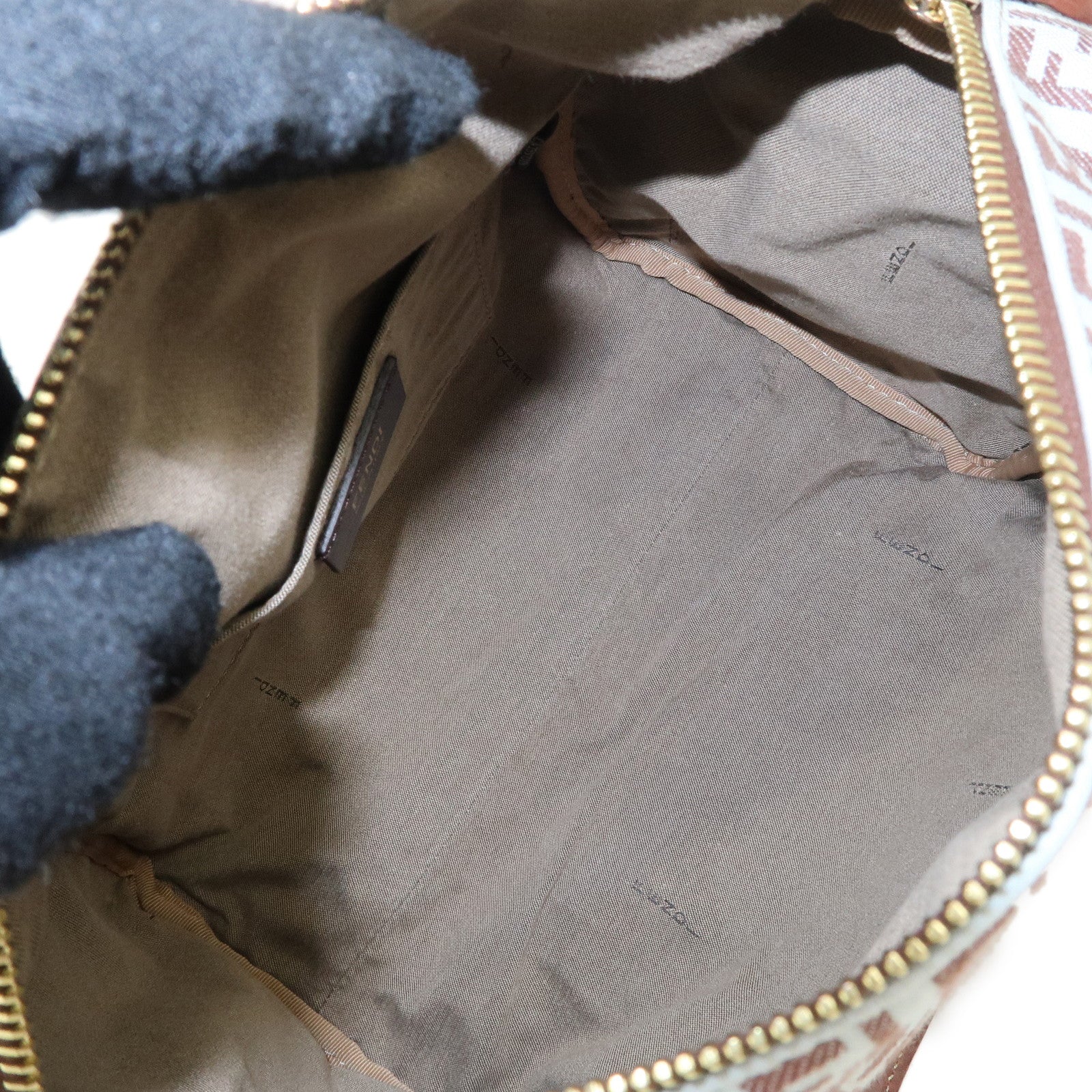 FENDI Zucchino Canvas Leather Mini Boston Bag Brown Blue 8BL068 Used