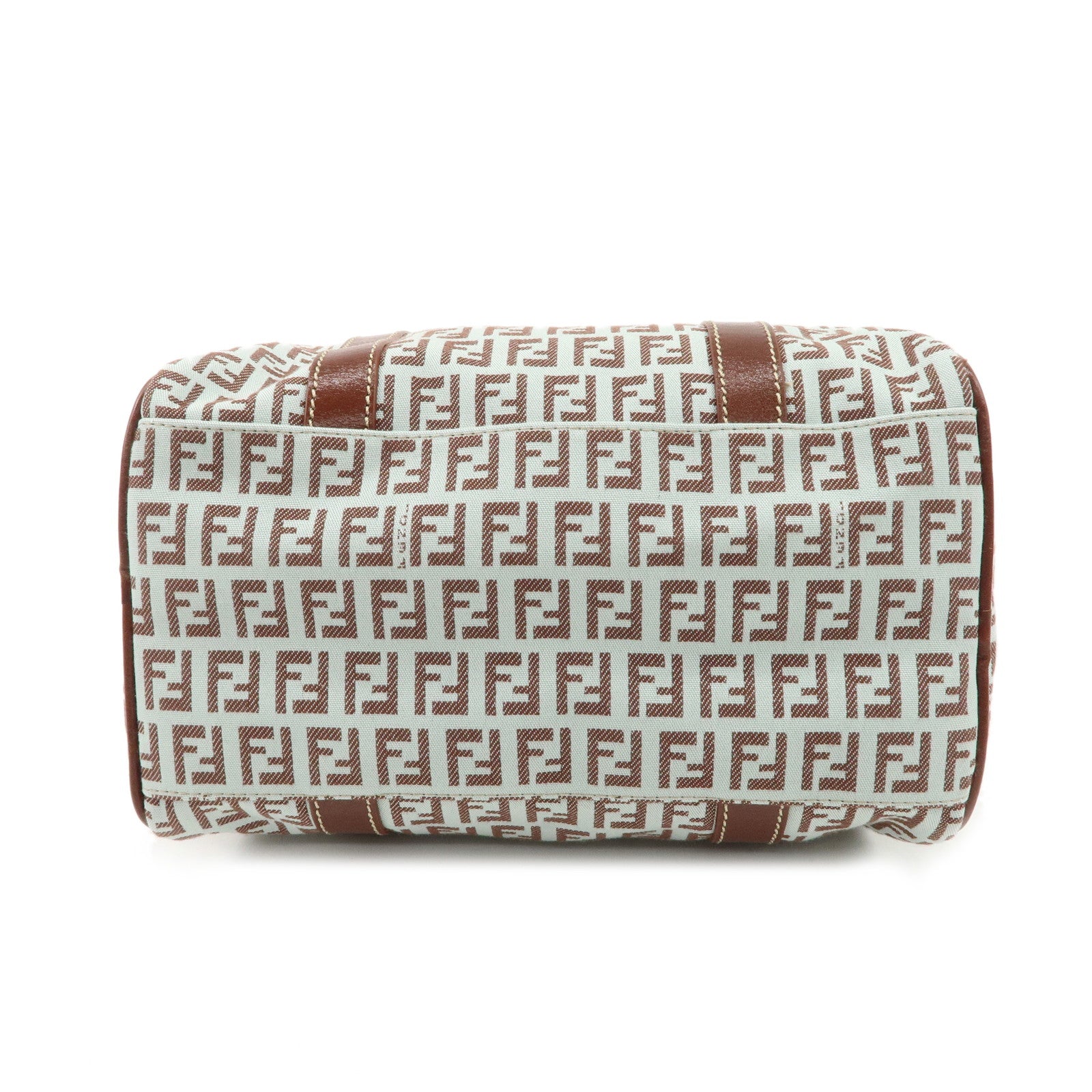 FENDI Zucchino Canvas Leather Mini Boston Bag Brown Blue 8BL068 Used