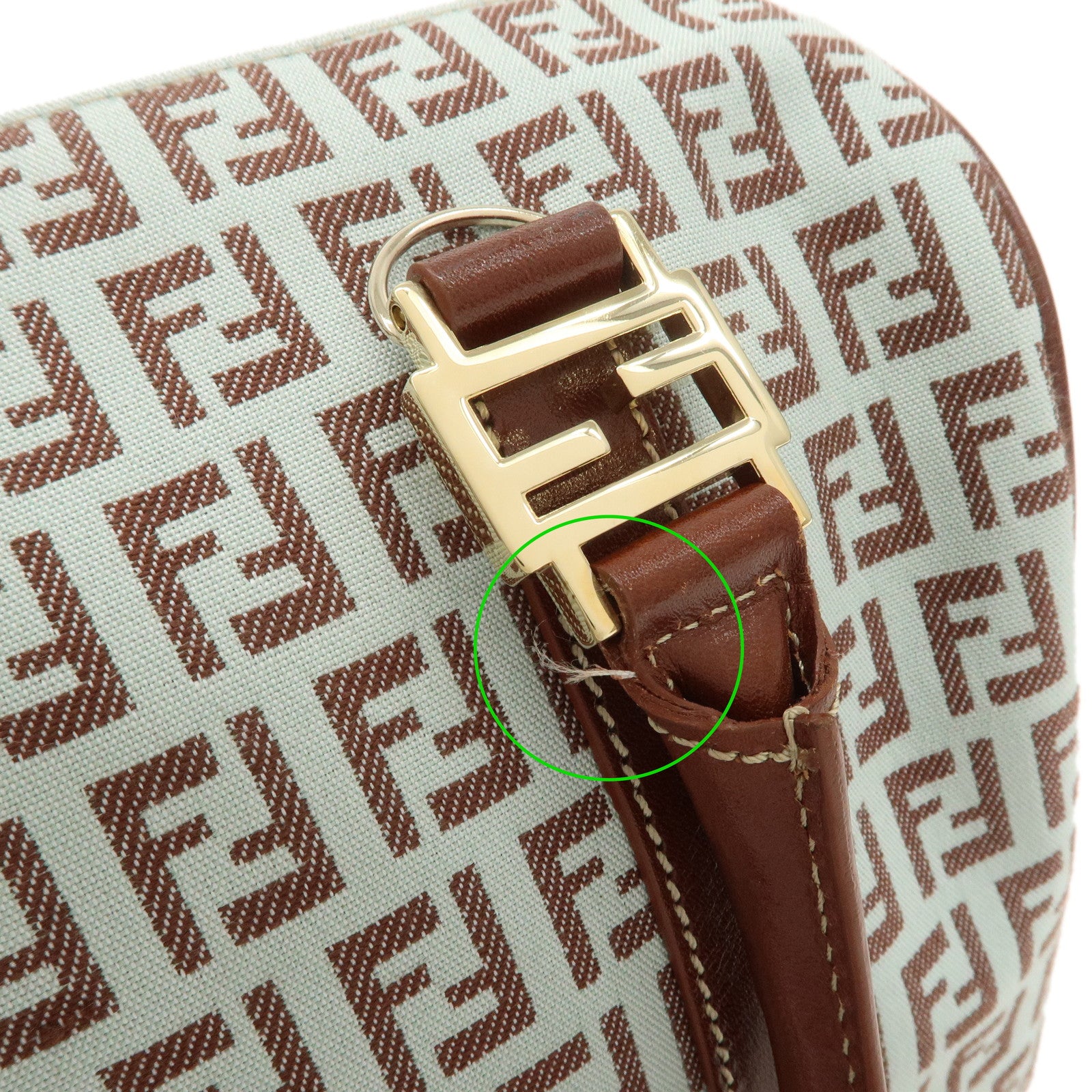 FENDI Zucchino Canvas Leather Mini Boston Bag Brown Blue 8BL068 Used