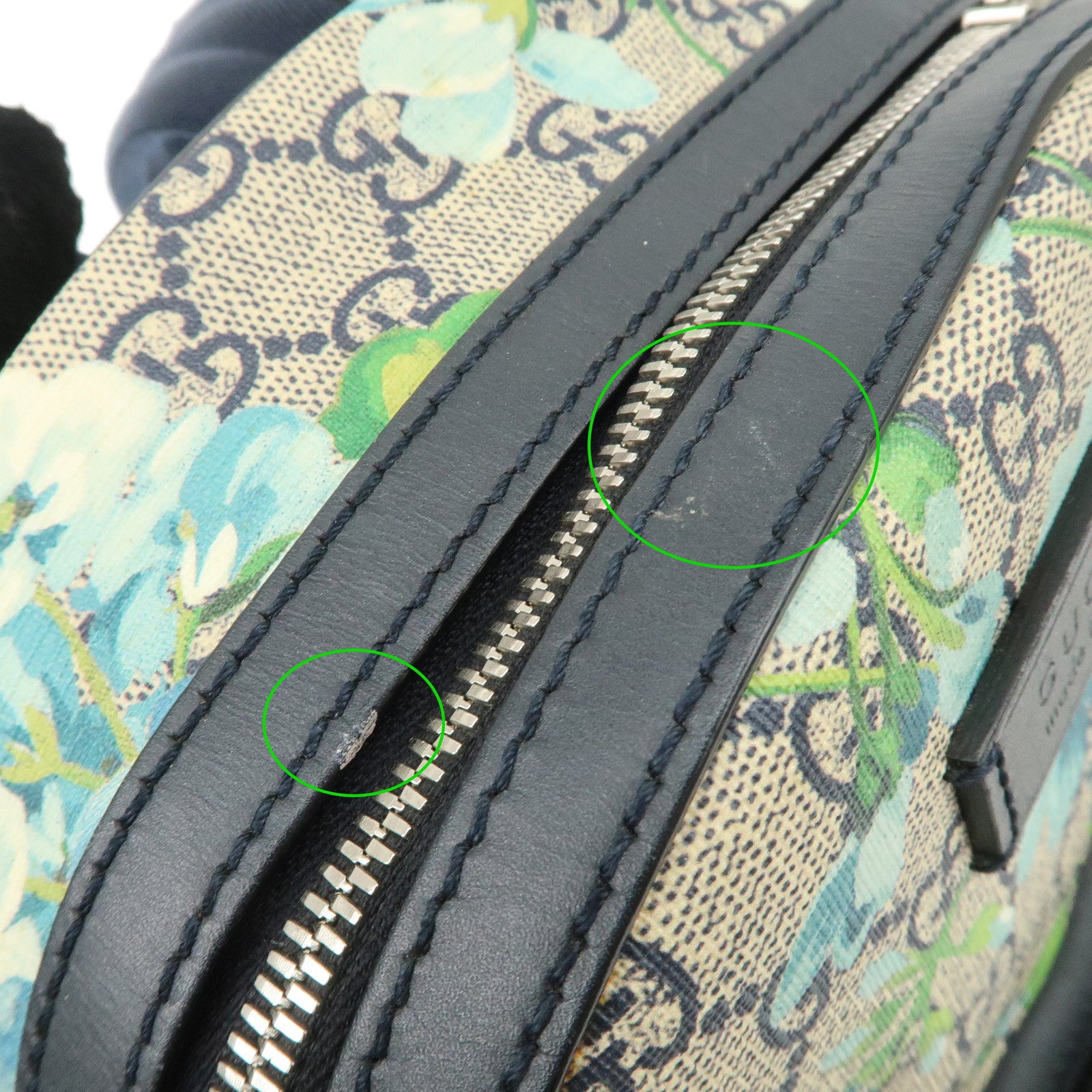 GUCCI GG Blooms GG Supreme Leather Backpack Beige Blue Navy 546327 Used
