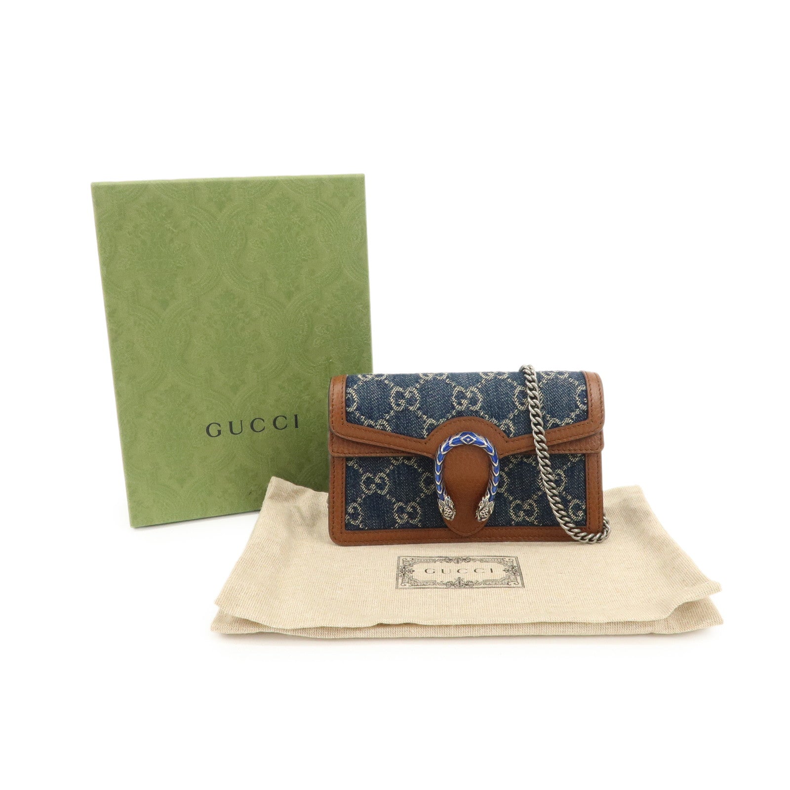 GUCCI Dionysus GG Denim Leather Super Mini Shoulder Bag 476432 Used