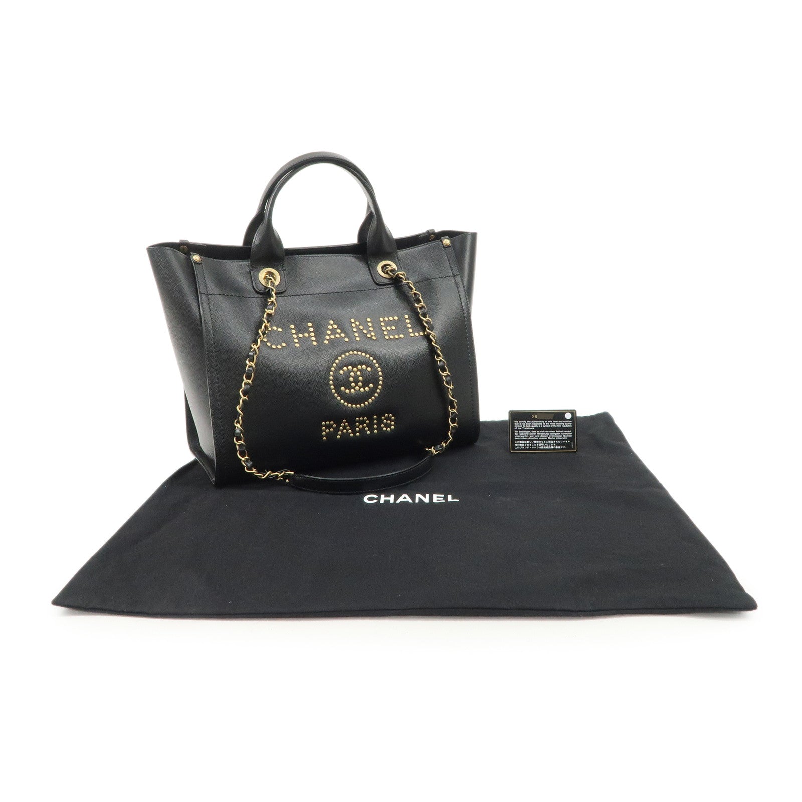 CHANEL Caviar Skin Studs Deauville GM 2Way Shoulder Bag A57067 Used