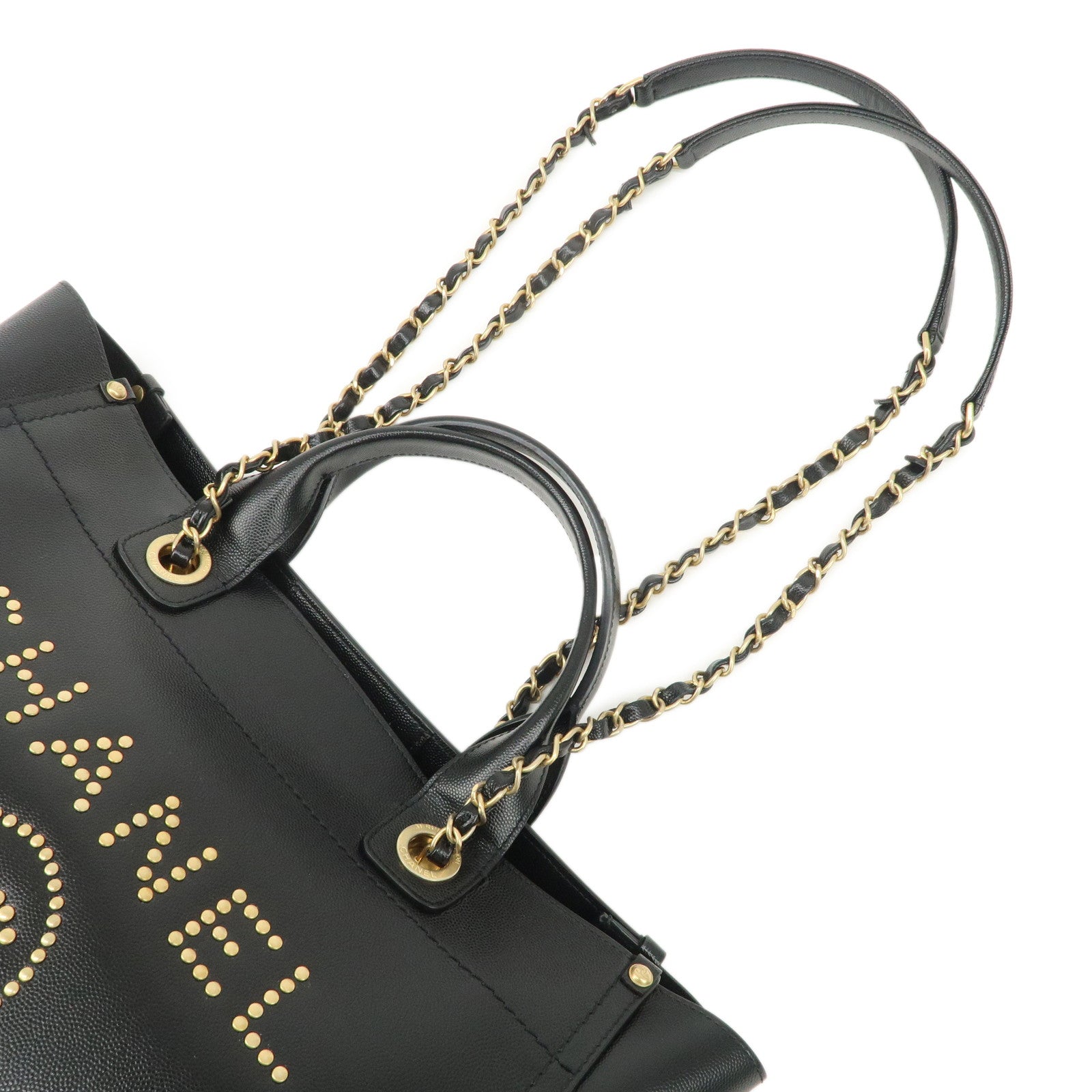 CHANEL Caviar Skin Studs Deauville GM 2Way Shoulder Bag A57067 Used